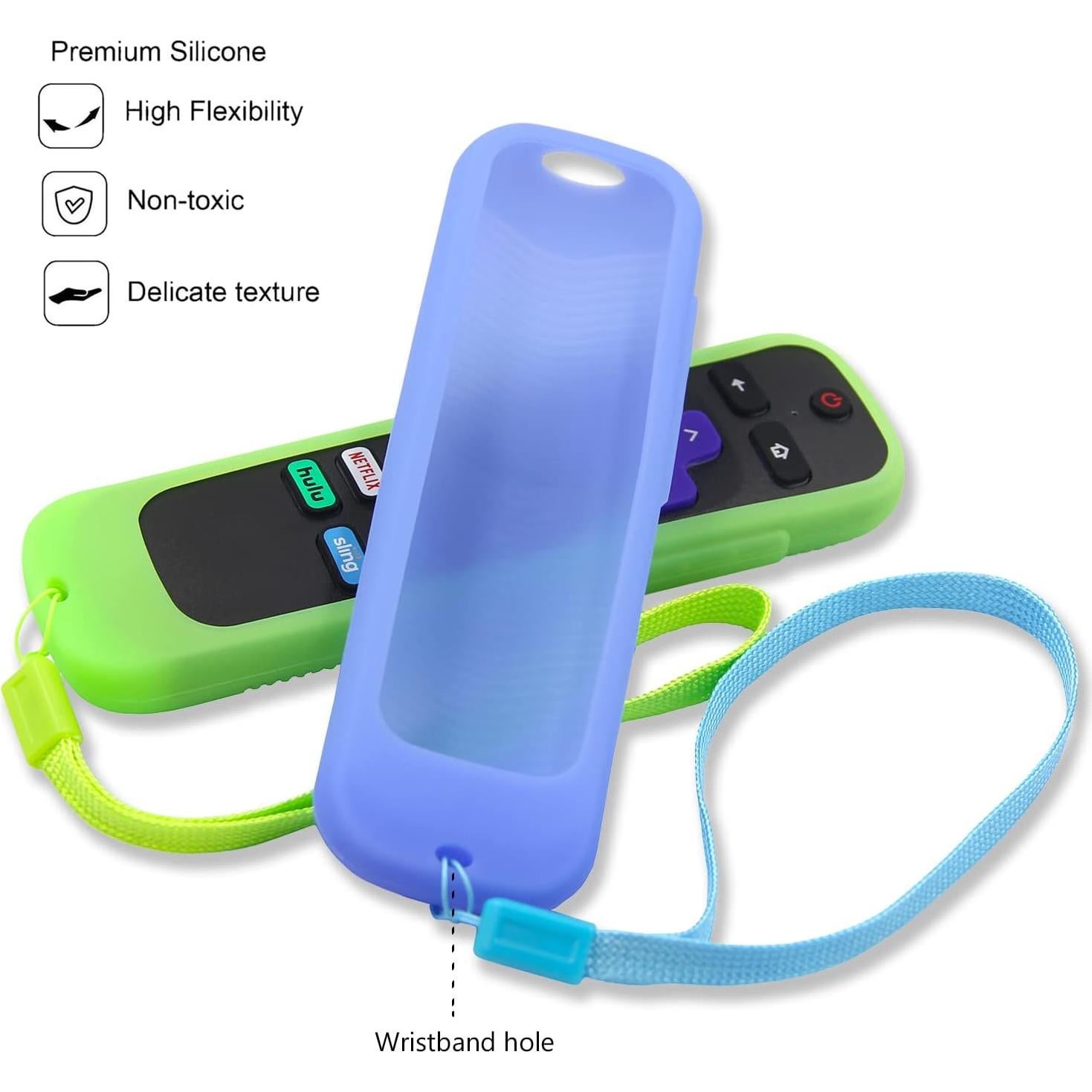 Funda de Silicona Antideslizante para Control Remoto Roku - Verde y Azul