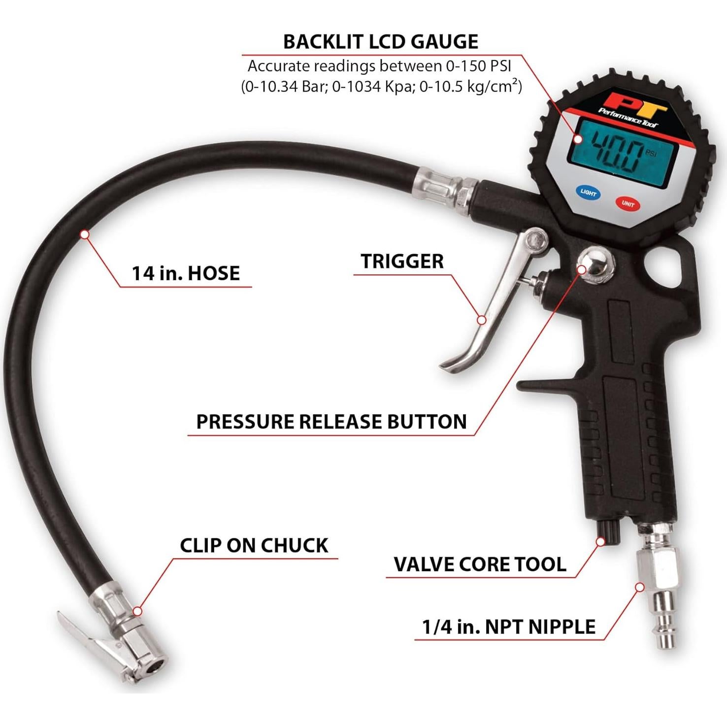 Medidor de Presión de Neumáticos Digital Performance Tool M525