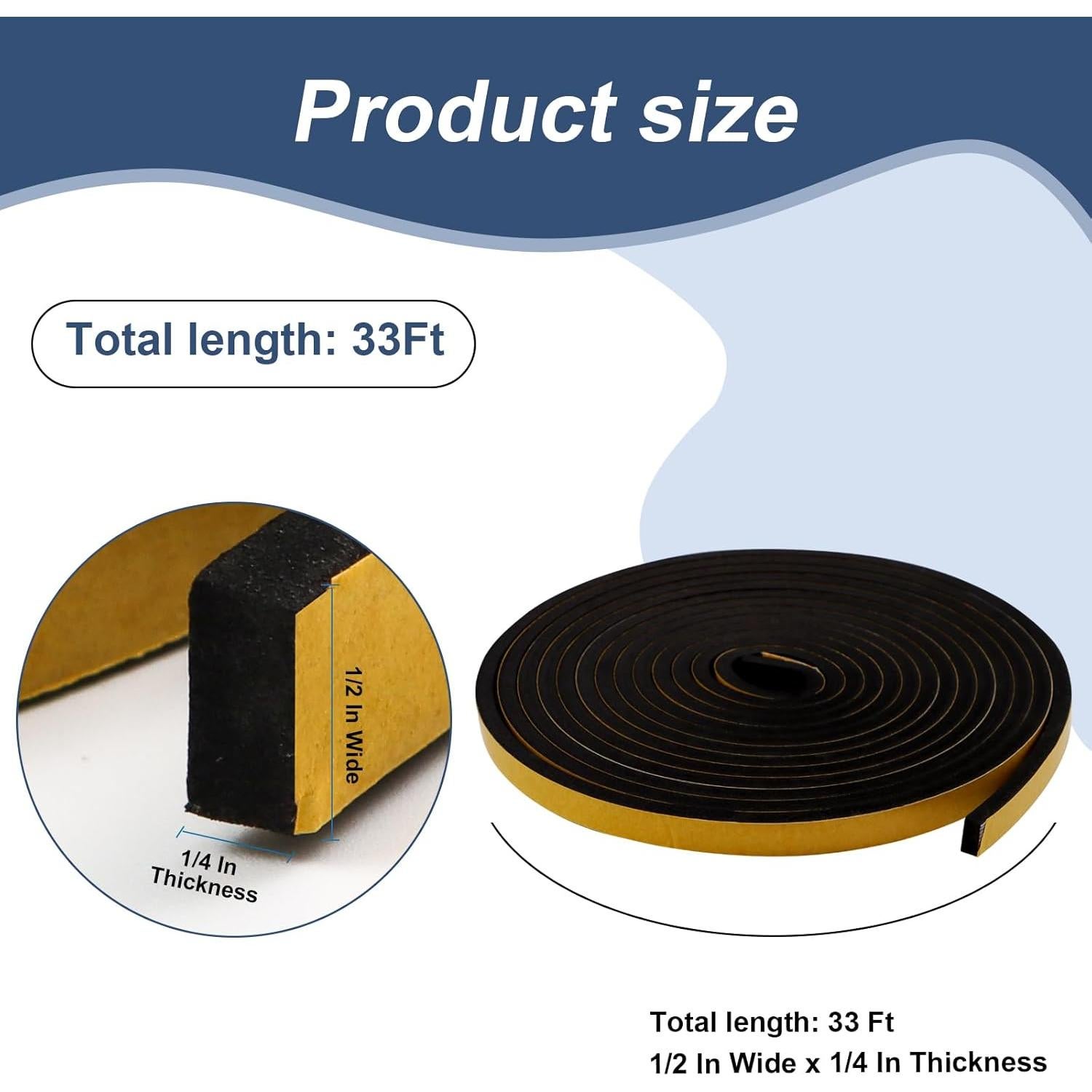 Cinta de Espuma Aislante Qoqooice 1.27 cm x 0.64 cm 10.06 m Negra