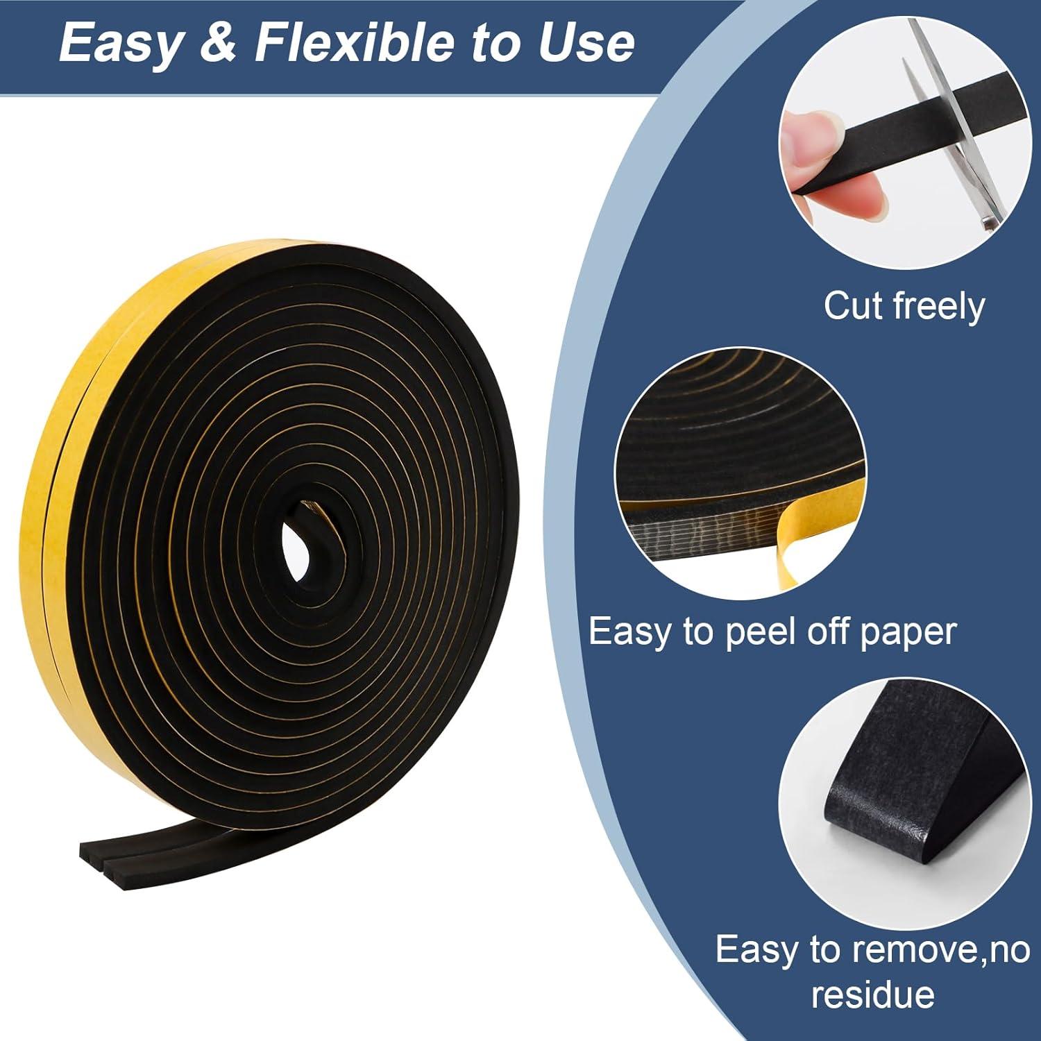 Cinta de Espuma Aislante Qoqooice 1.27 cm x 0.64 cm 10.06 m Negra