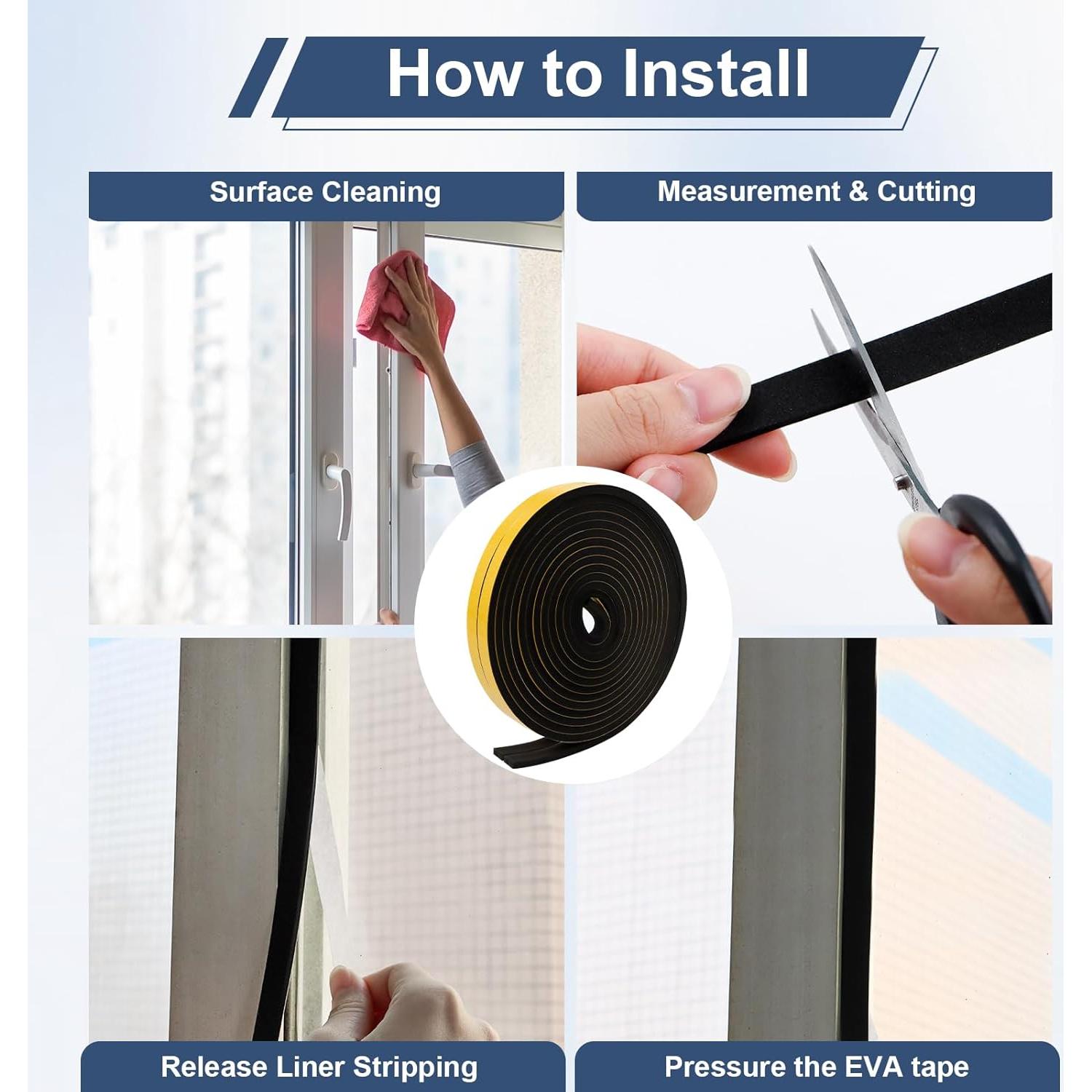 Cinta de Espuma Aislante Qoqooice 1.27 cm x 0.64 cm 10.06 m Negra