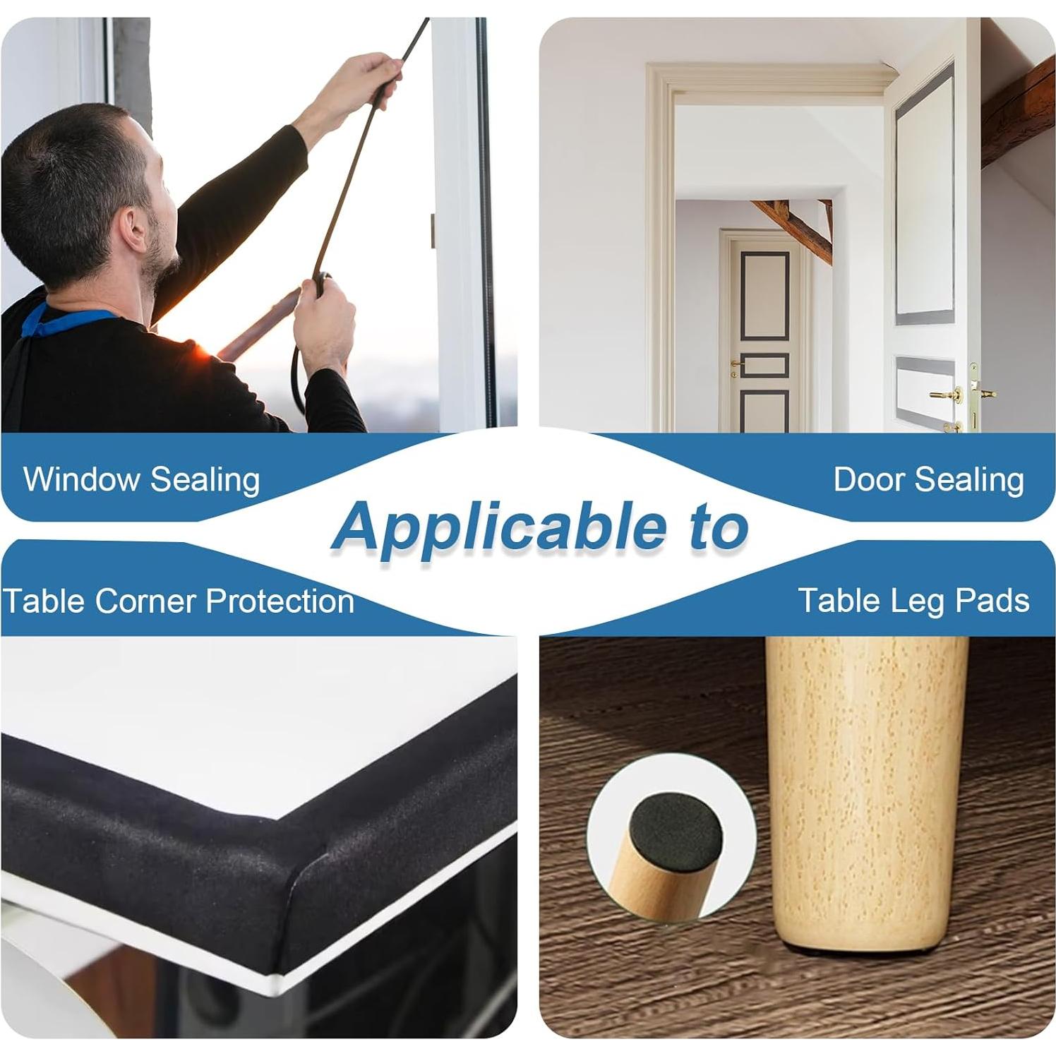 Cinta de Espuma Aislante Qoqooice 1.27 cm x 0.64 cm 10.06 m Negra