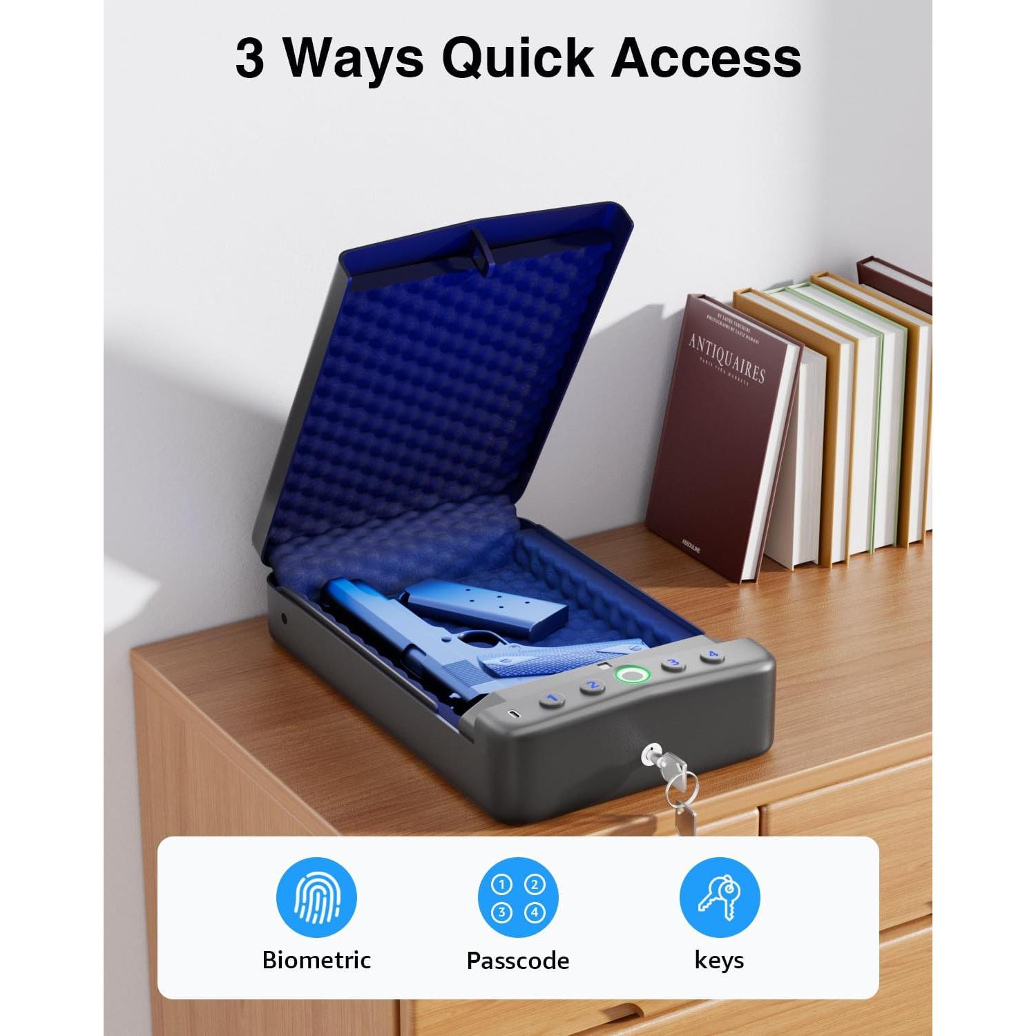 Caja Fuerte Biométrica Portátil MOLICAR para Pistolas 29x18cm