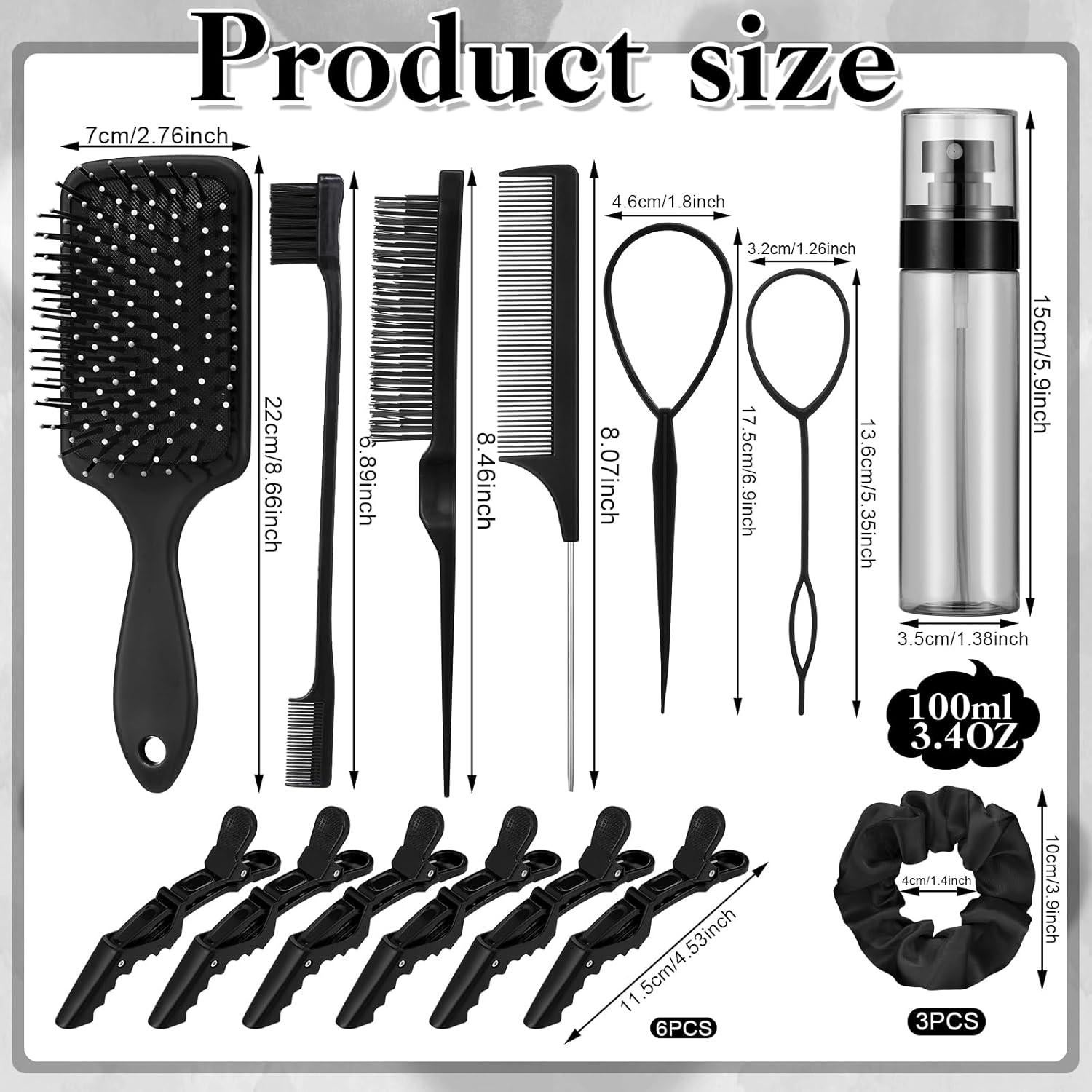 Juego de Cepillos para Cabello ProSuites 15 Pcs Negro