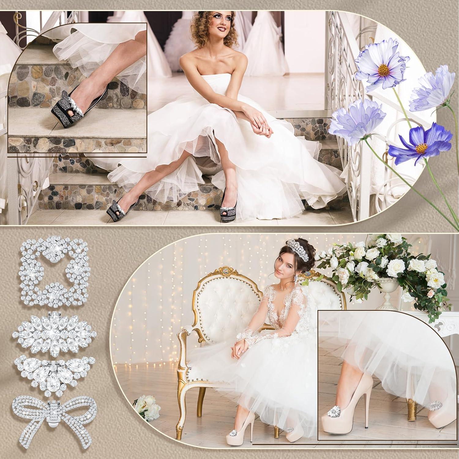 Clips de Zapato Juexica - 4 Pares de Rhinestone y Cristal