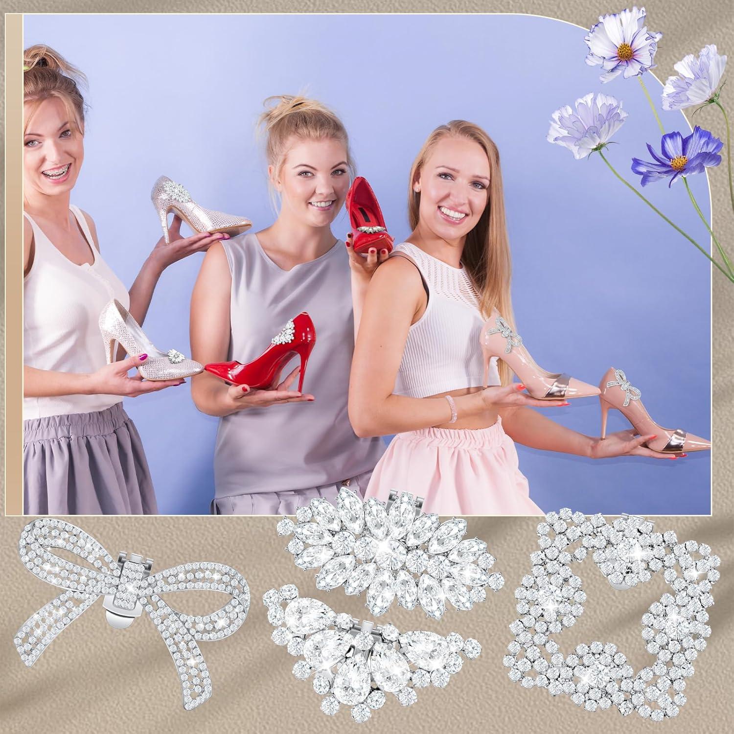 Clips de Zapato Juexica - 4 Pares de Rhinestone y Cristal