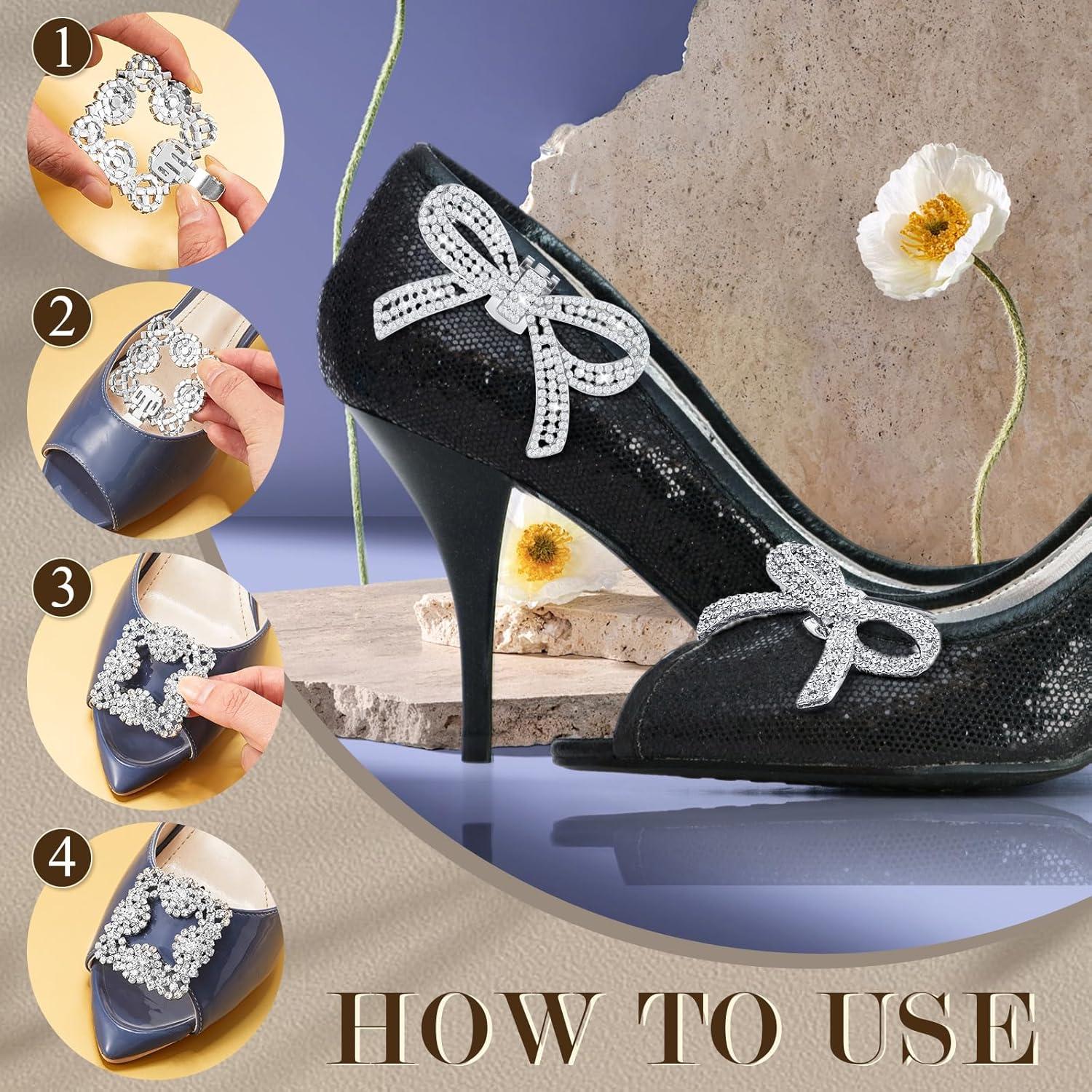 Clips de Zapato Juexica - 4 Pares de Rhinestone y Cristal