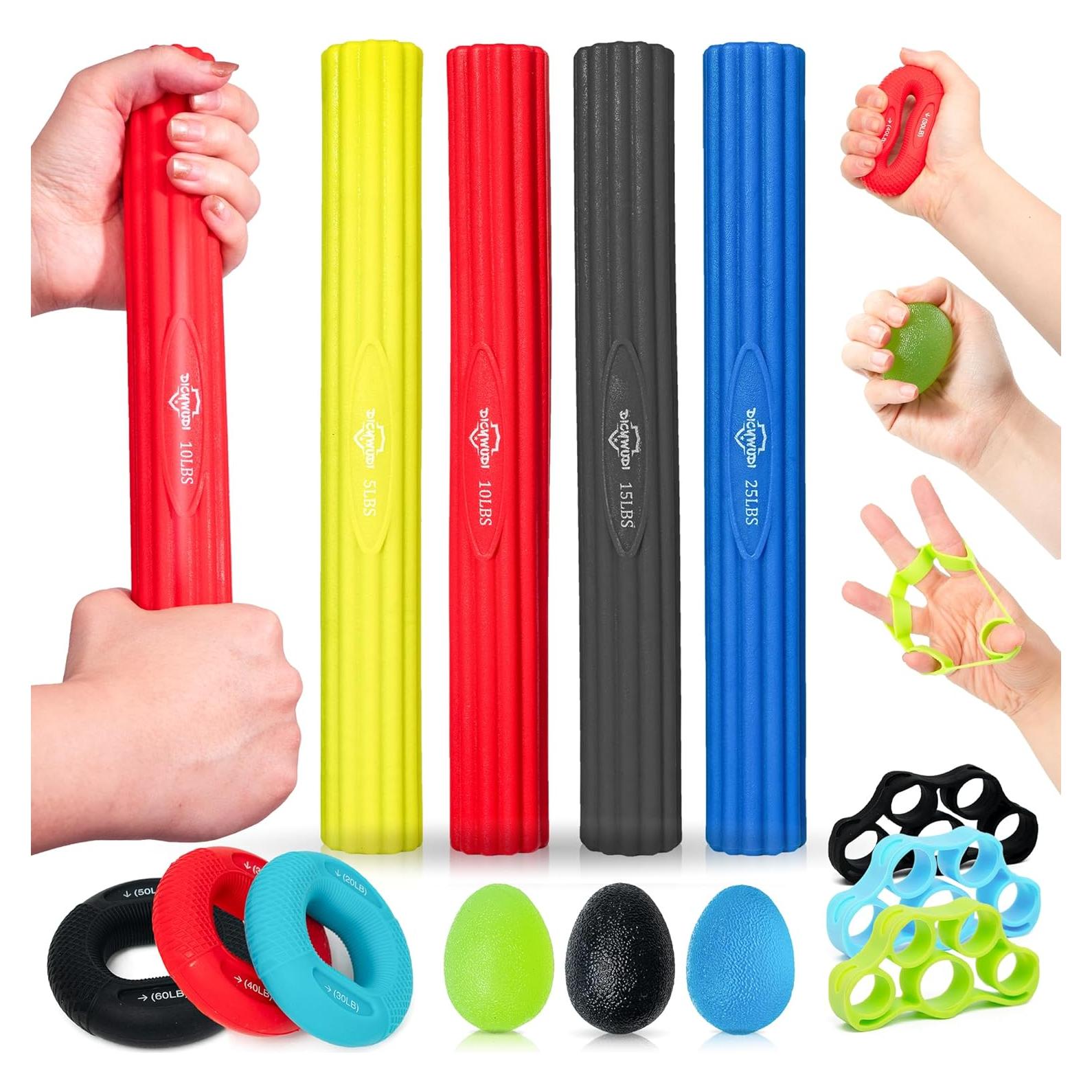 Flex Therapy Bar and Grip Strength Trainers set, Physical Therapy & Resistance Bar for Golfers Elbow,Tendinitis,Wrist,Forearms Pain, Improve Grip Strength and Relieve Pain