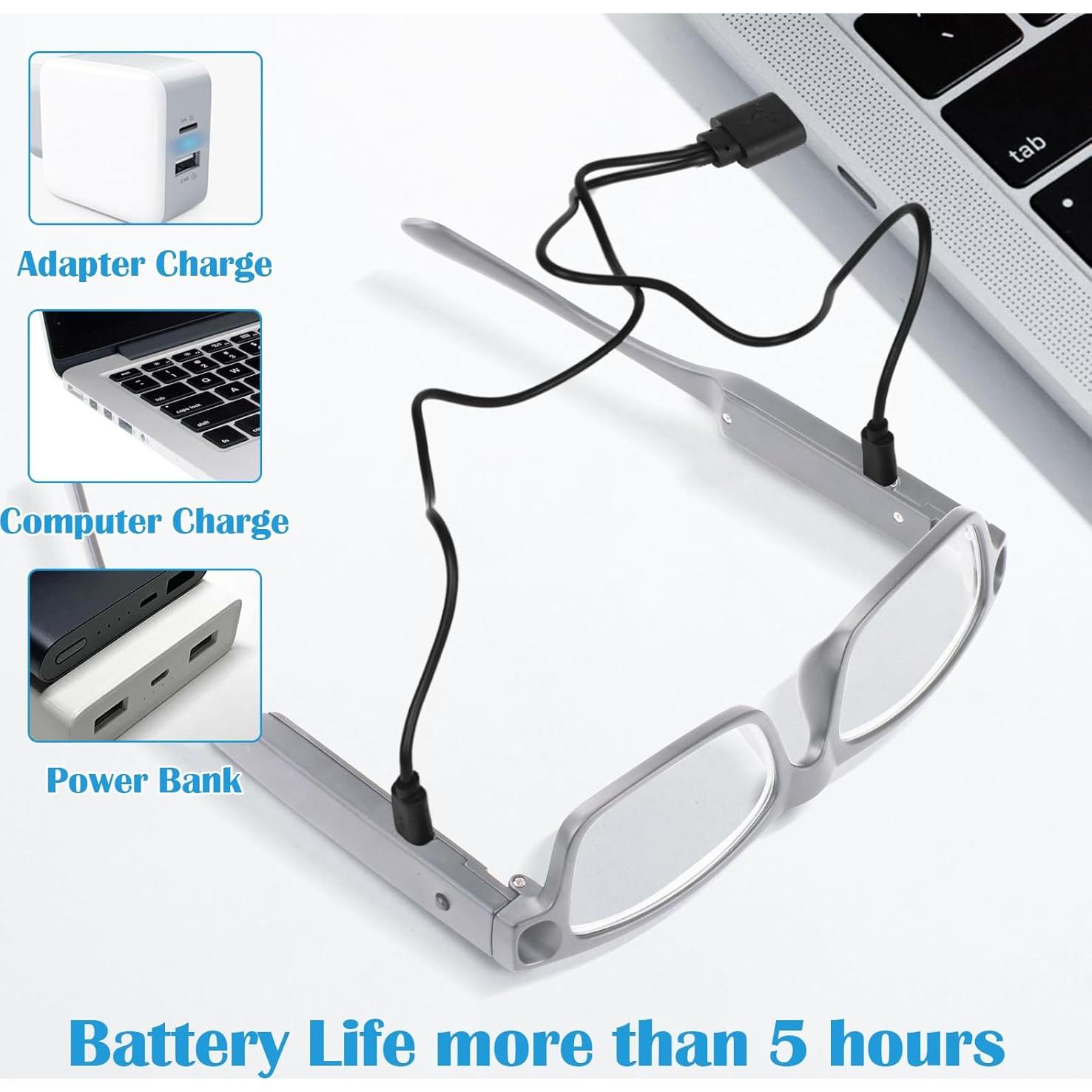 Gafas de Aumento LED HQGZQL 200% Recargables USB Gris