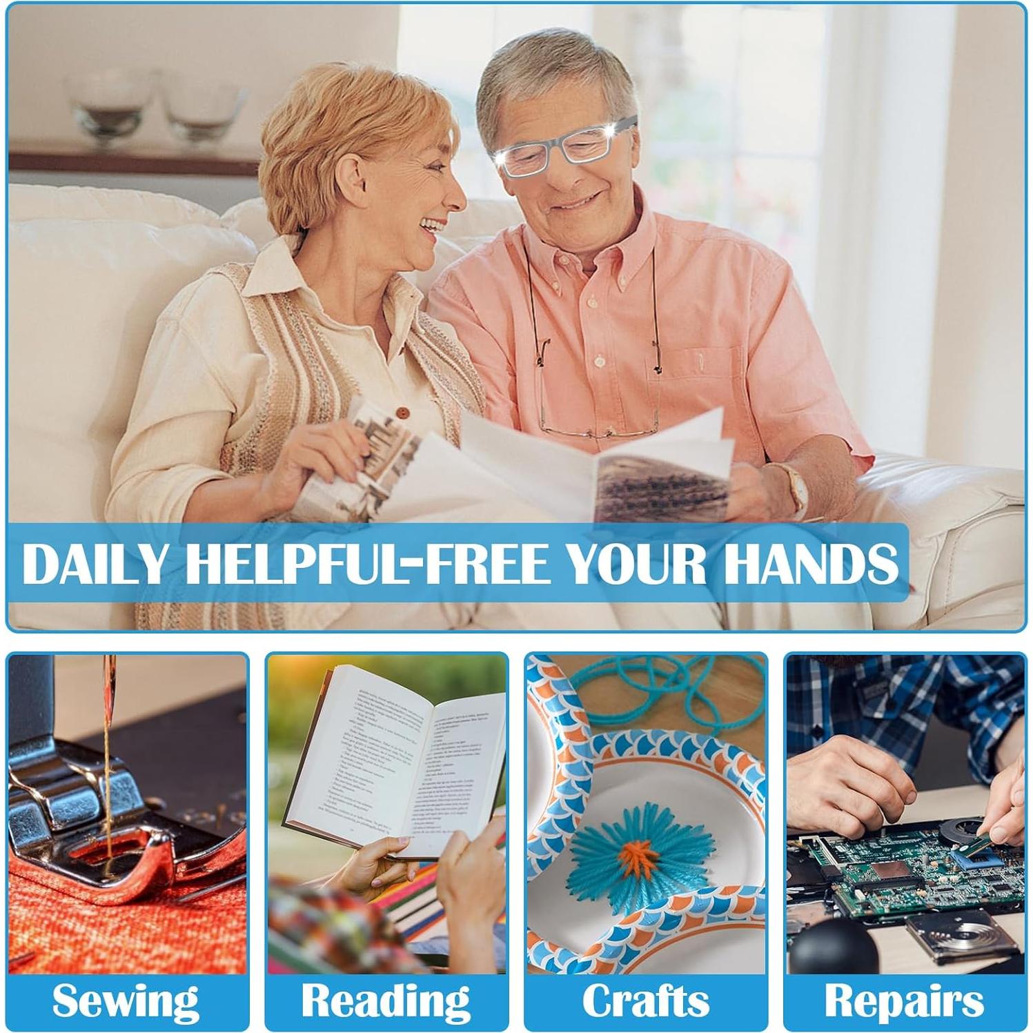 Gafas de Aumento LED HQGZQL 200% Recargables USB Gris