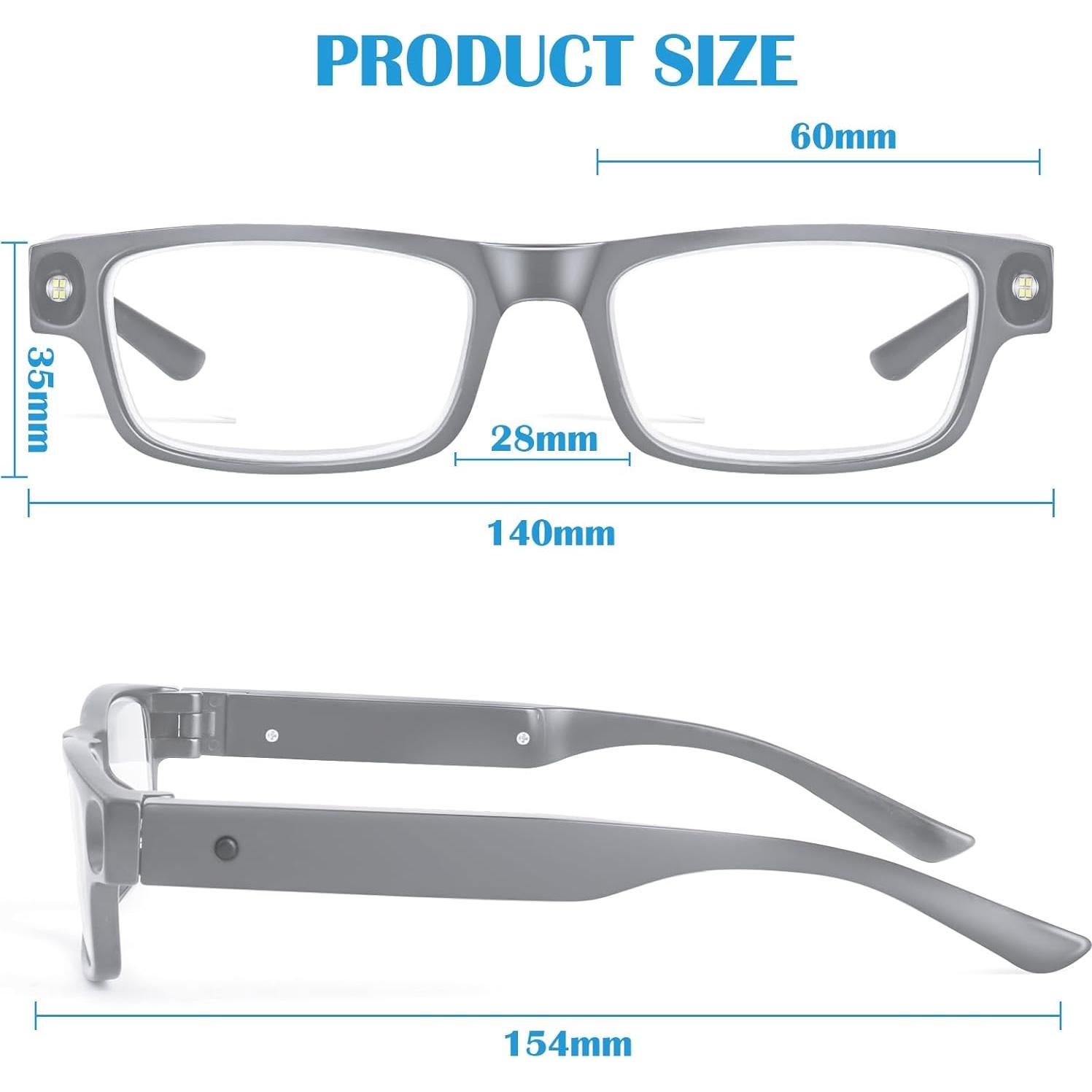 Gafas de Aumento LED HQGZQL 200% Recargables USB Gris