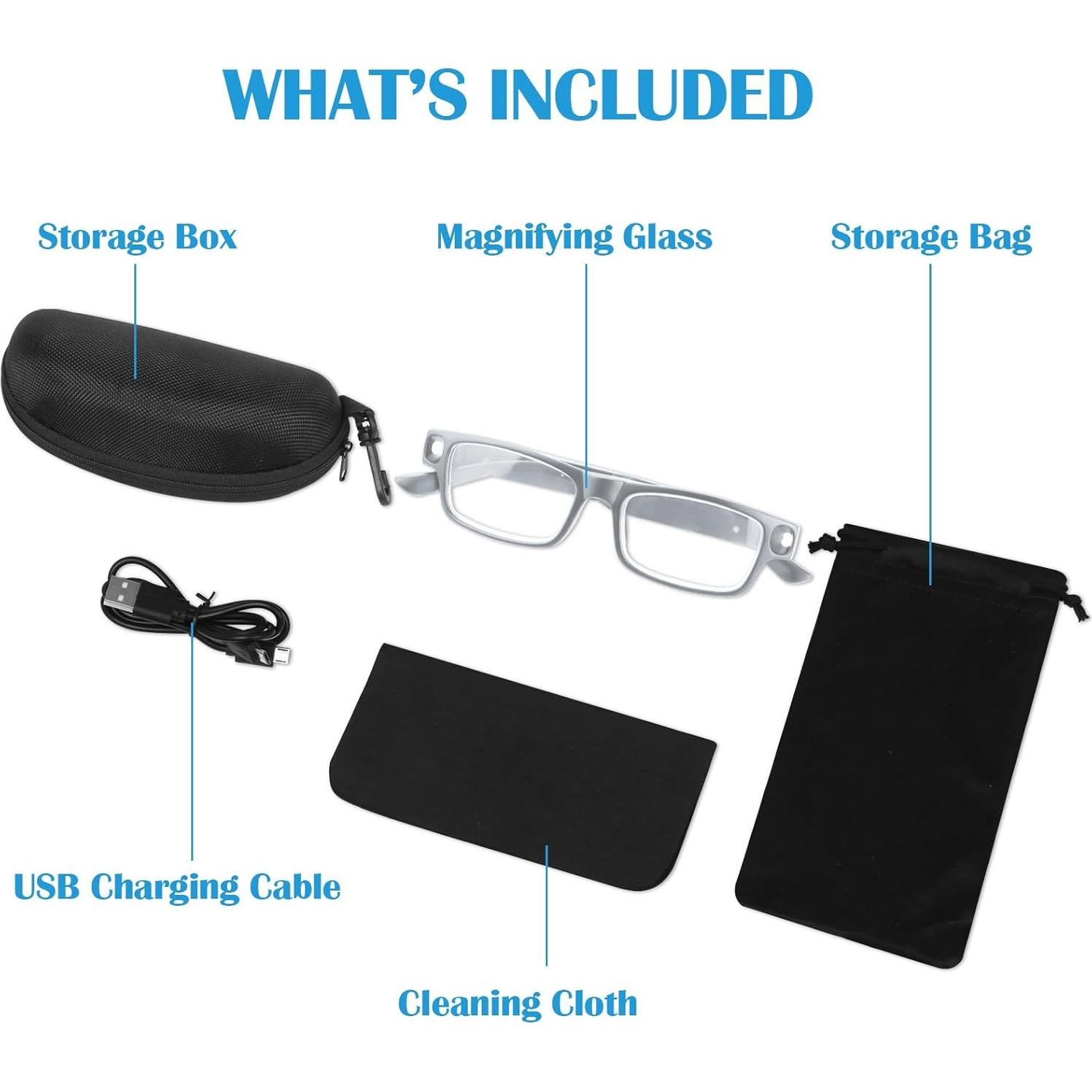 Gafas de Aumento LED HQGZQL 200% Recargables USB Gris