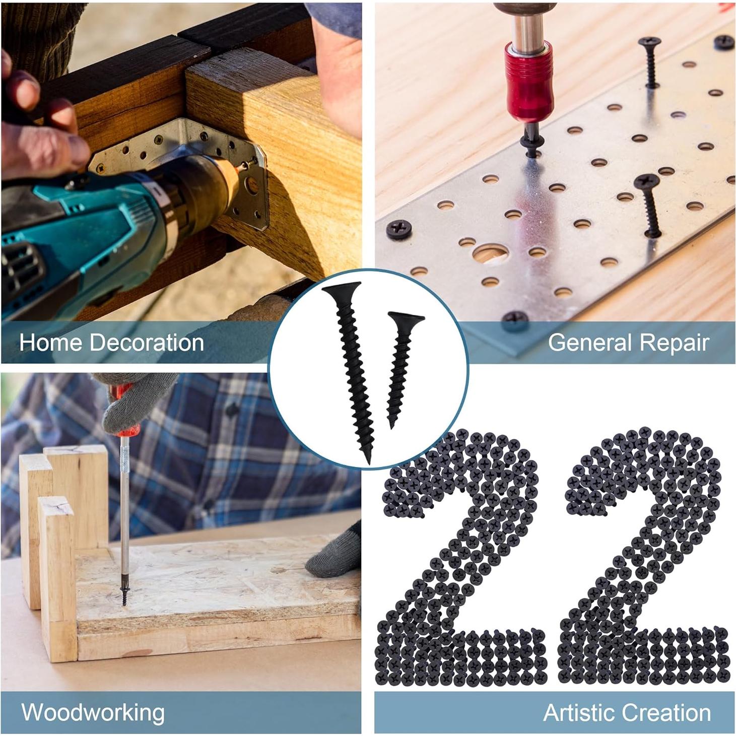 Kit de Tornillos de Madera Negros JEGONFRI 209 pcs Phillips