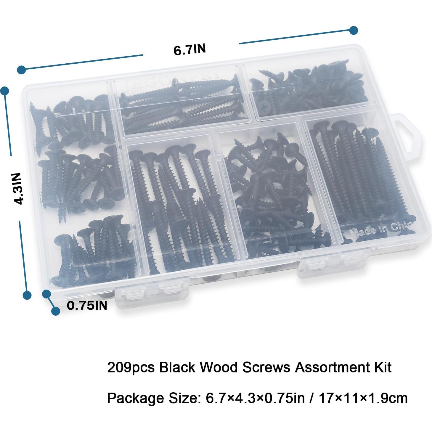 Kit de Tornillos de Madera Negros JEGONFRI 209 pcs Phillips