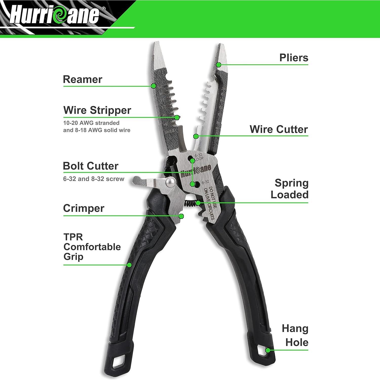 HURRICANE 6-en-1 Desforrador y Crimpador de Cables 8-18 AWG