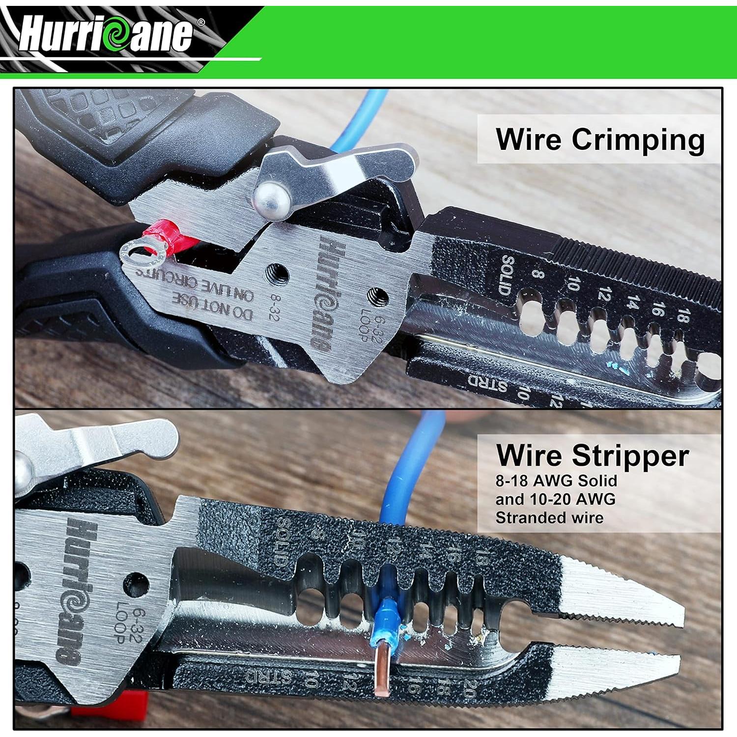HURRICANE 6-en-1 Desforrador y Crimpador de Cables 8-18 AWG