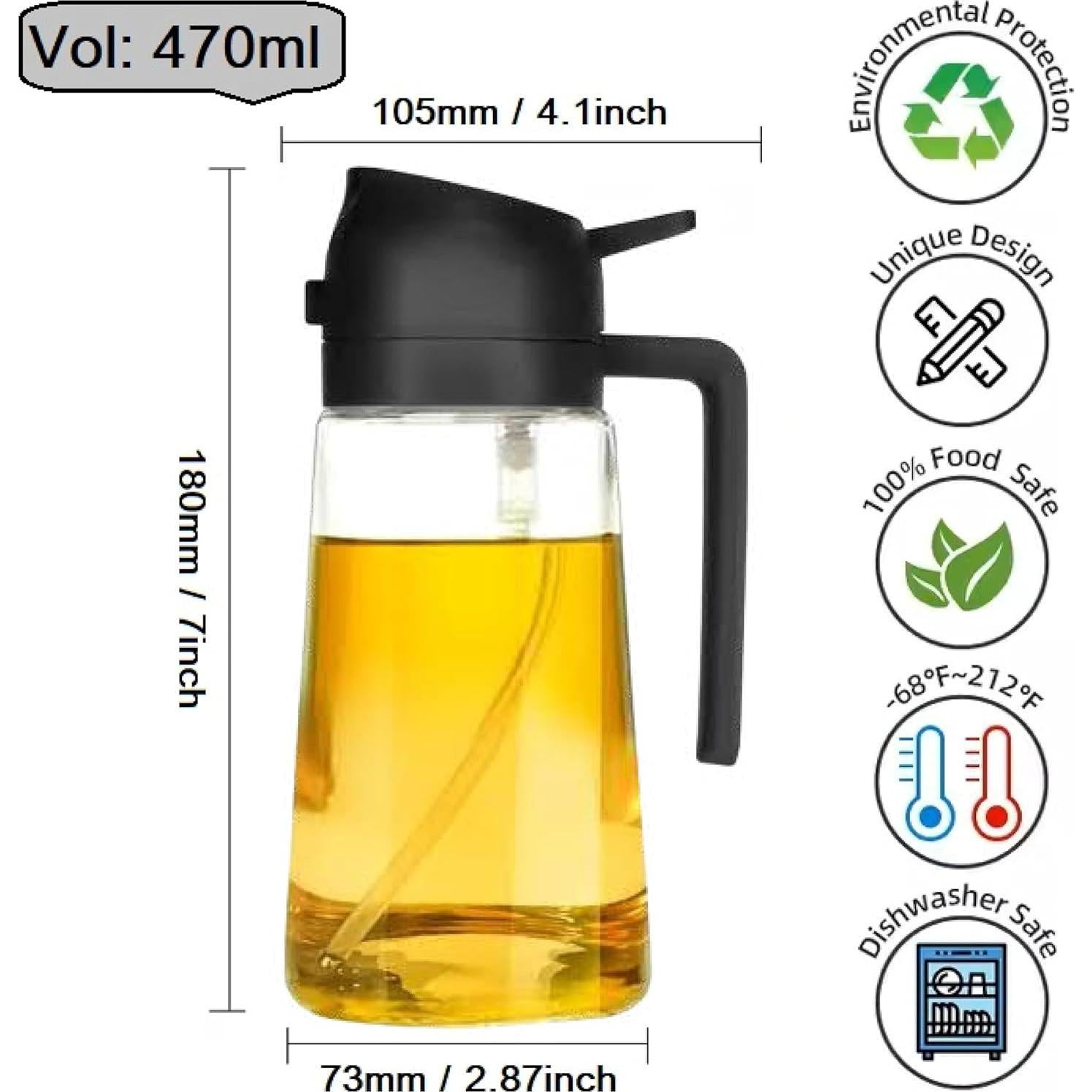 Rociador de Aceite KASHLAND 470ml Vidrio 2 en 1 Negro