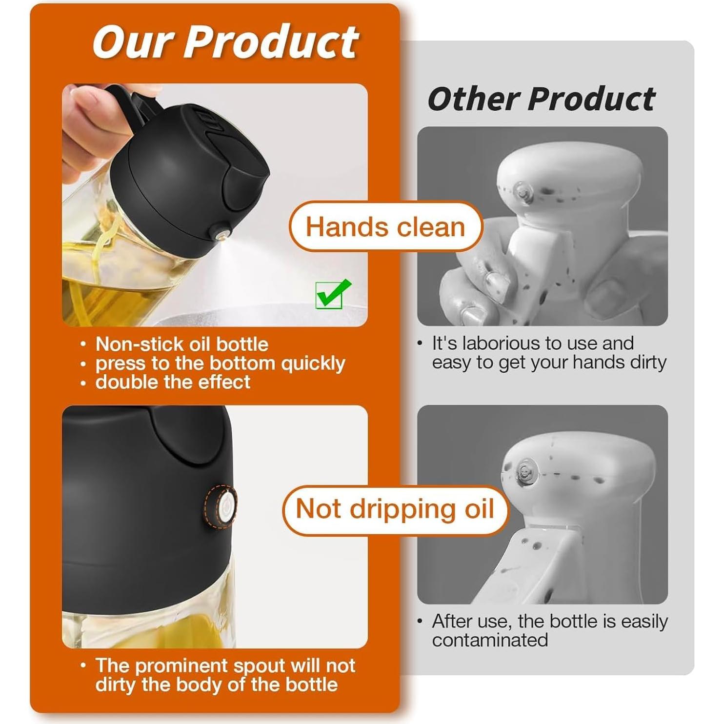 Rociador de Aceite KASHLAND 470ml Vidrio 2 en 1 Negro