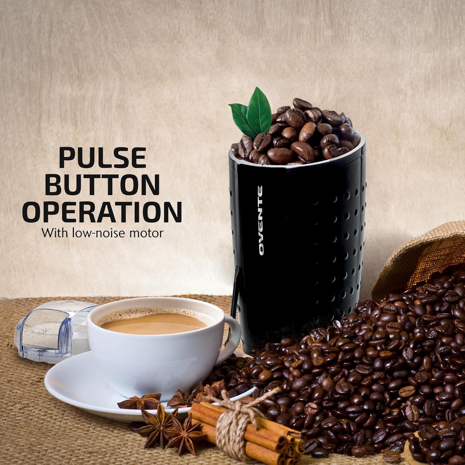 Molino de Café Eléctrico OVENTE CG225, 70g, Acero Inoxidable, Negro