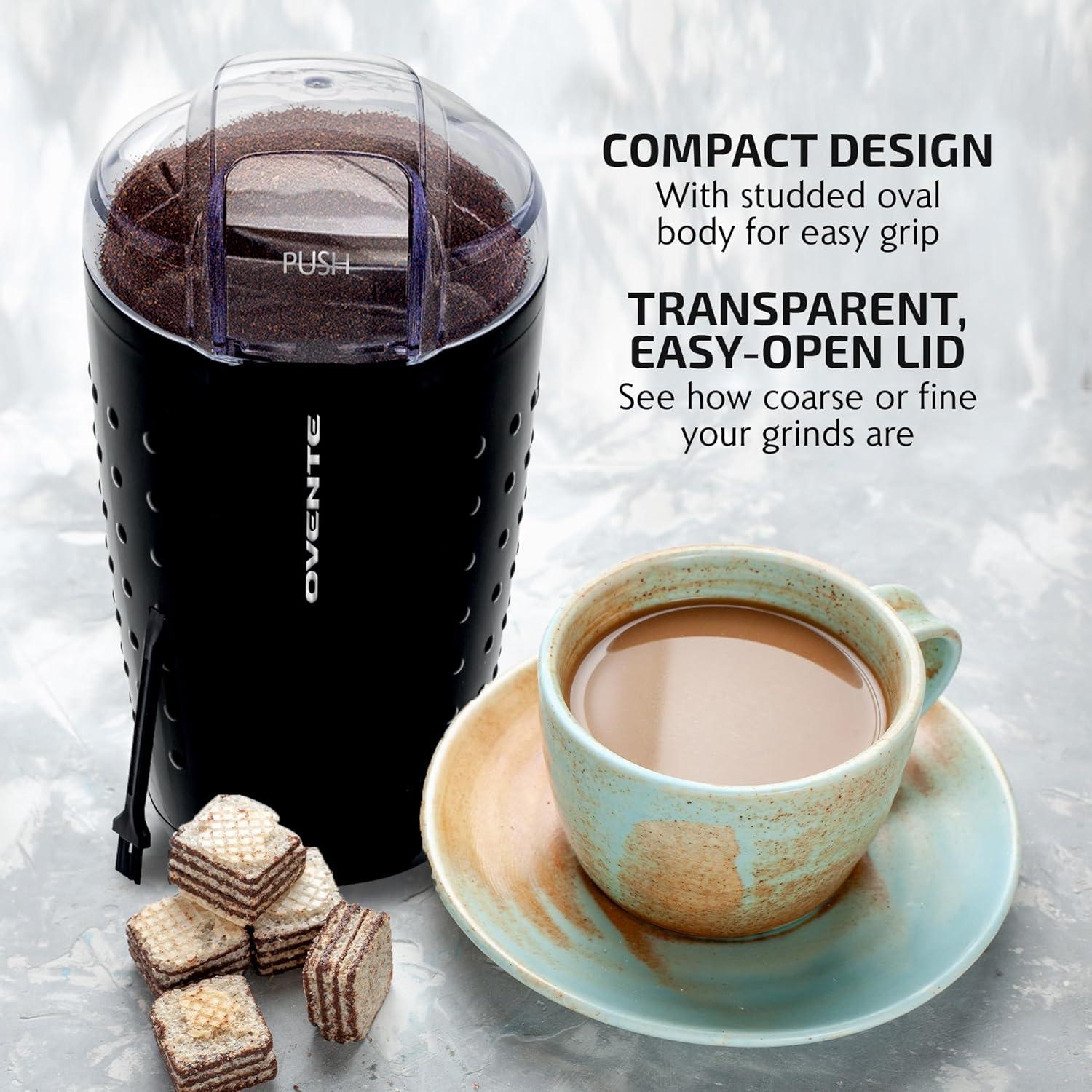 Molino de Café Eléctrico OVENTE CG225, 70g, Acero Inoxidable, Negro