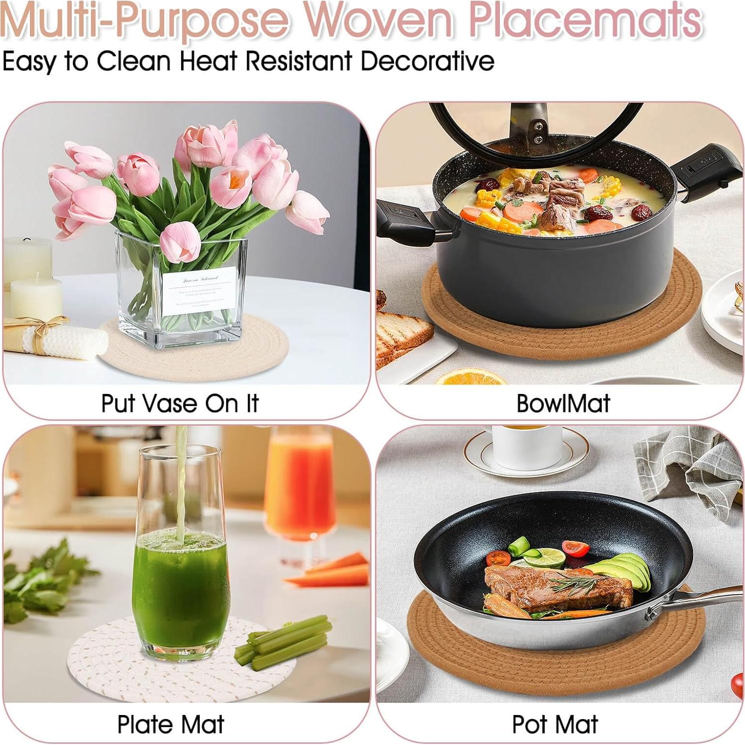 Trivets Billbotk 6 Piezas Algodón 30 cm y 18 cm Boho