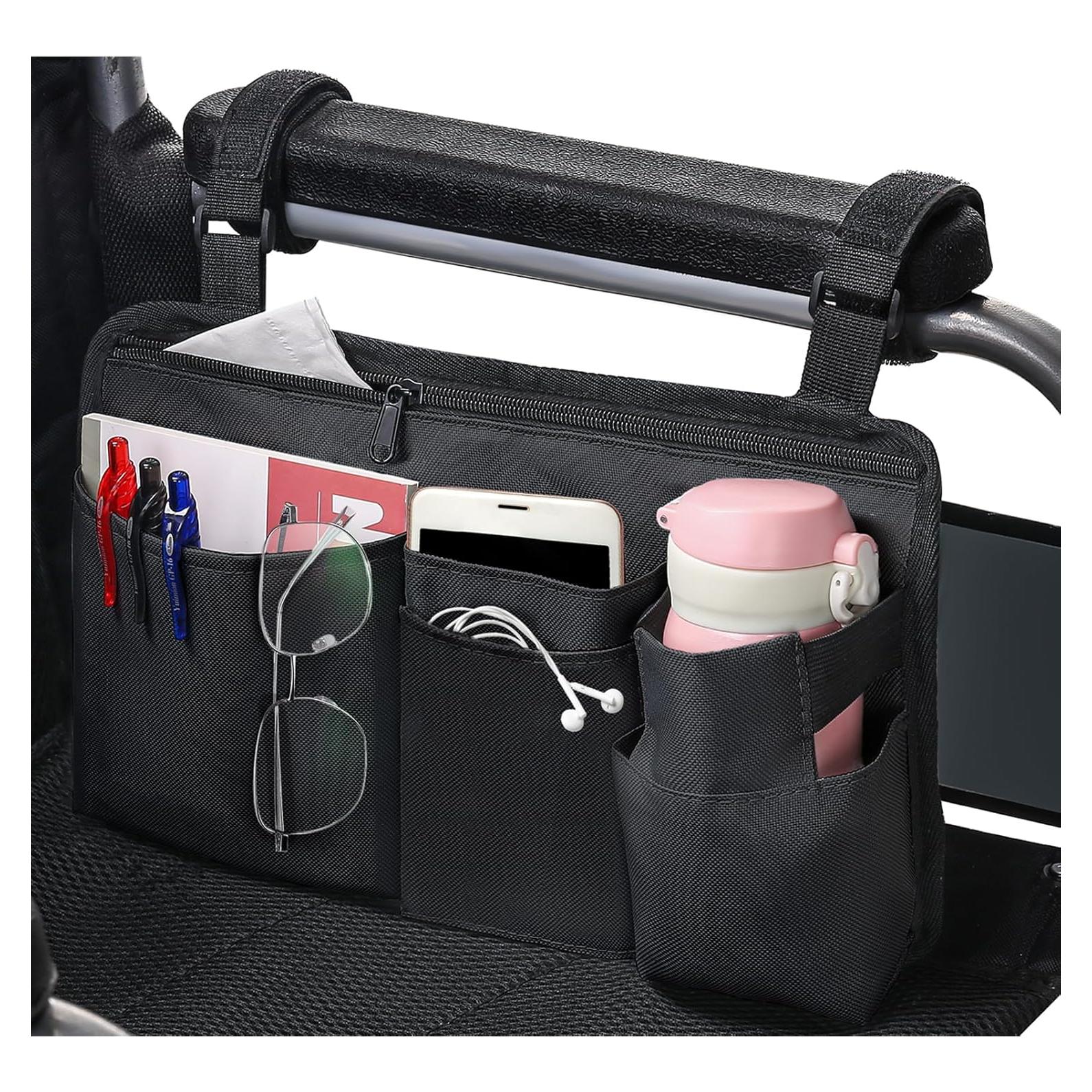 Bolsa Lateral para Silla de Ruedas CTWWFS con Soporte para Vaso