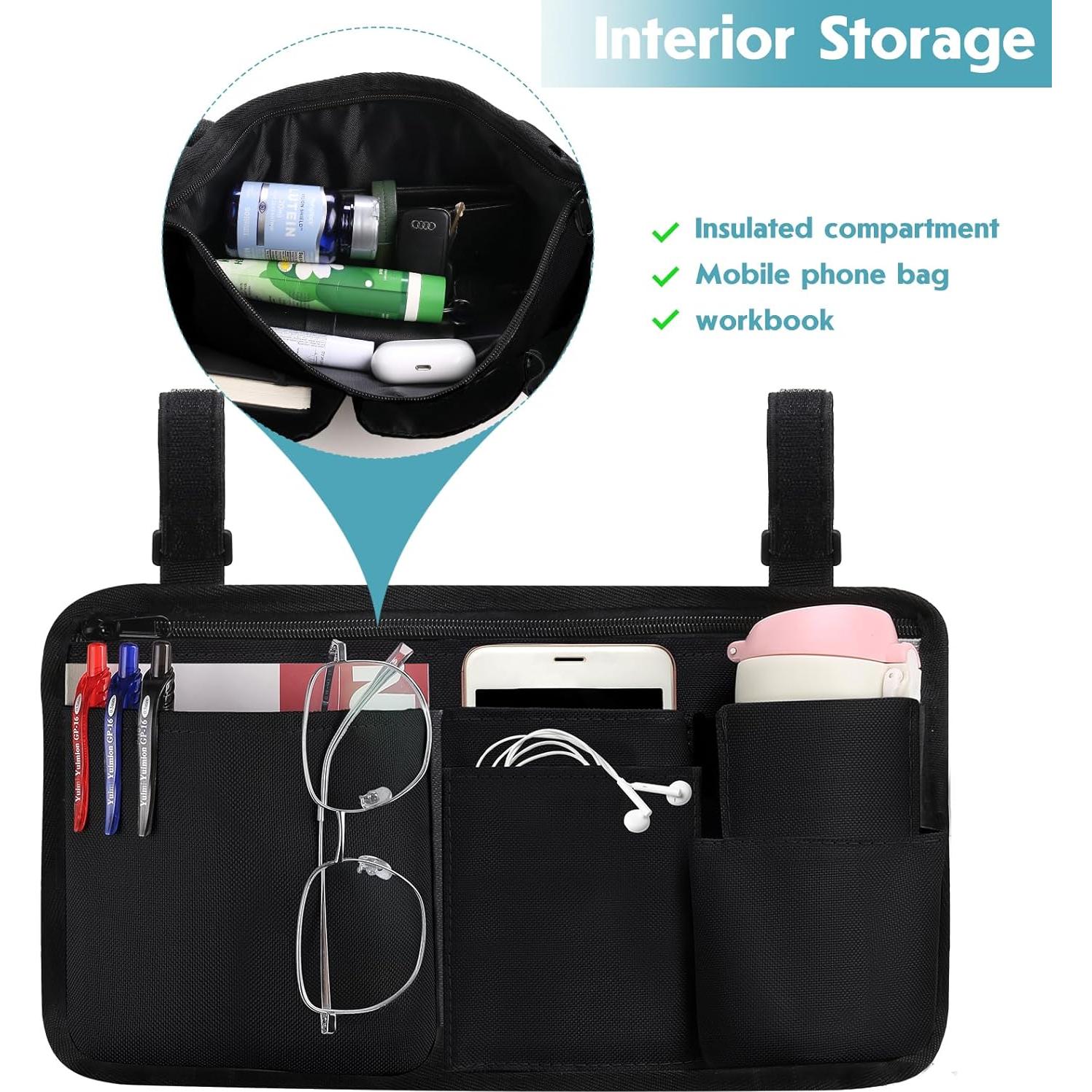 Bolsa Lateral para Silla de Ruedas CTWWFS con Soporte para Vaso