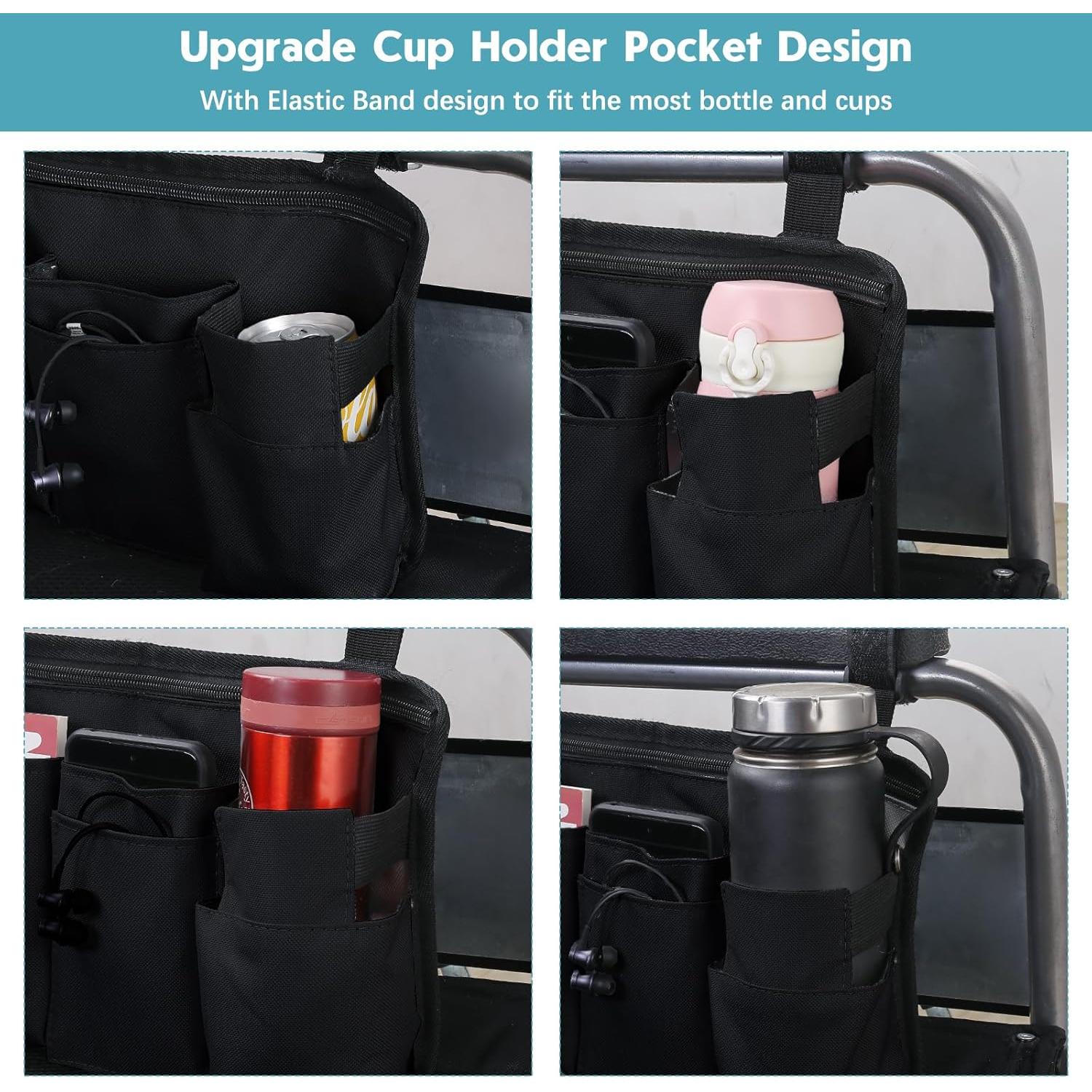 Bolsa Lateral para Silla de Ruedas CTWWFS con Soporte para Vaso