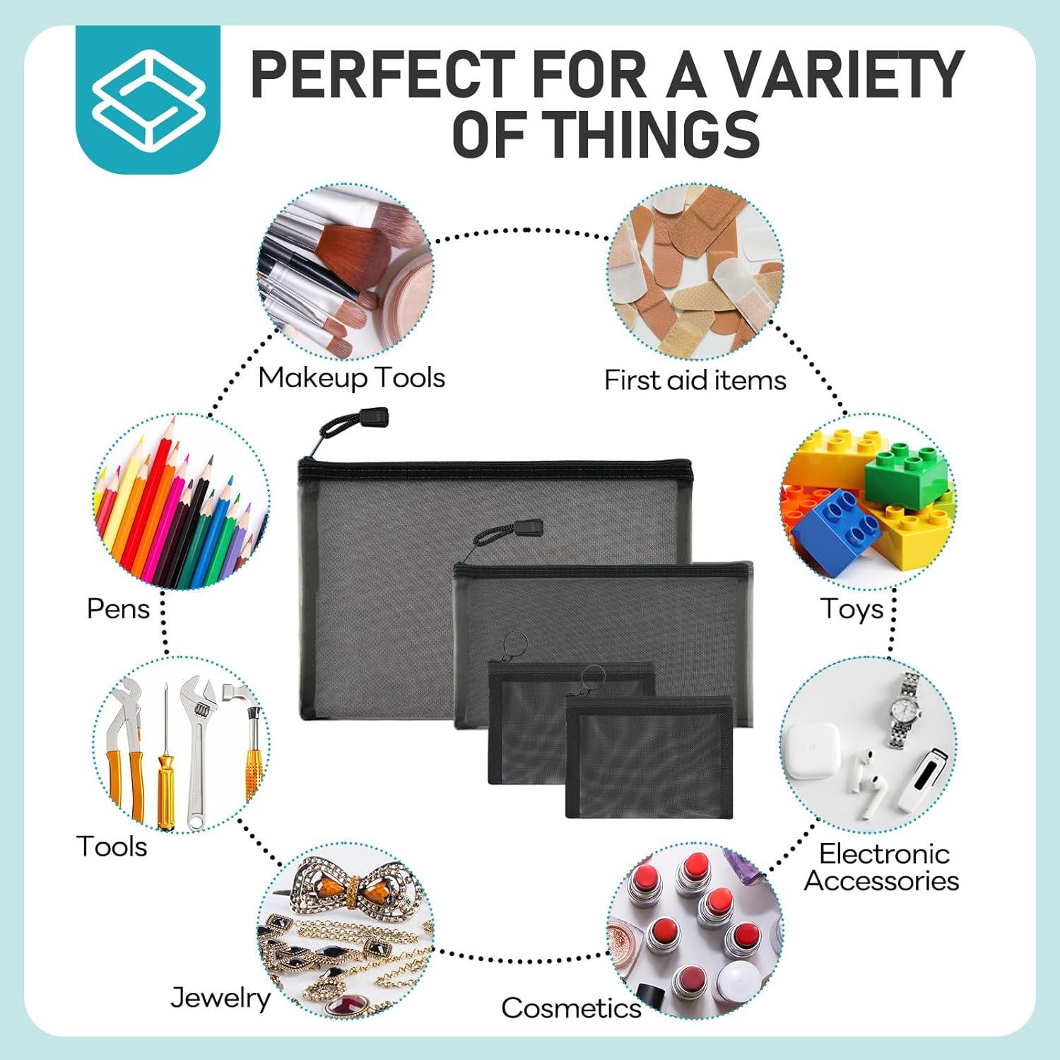 Bolsa de Malla Organizador Easyfun 4 Piezas Negro 22.86x17.78cm