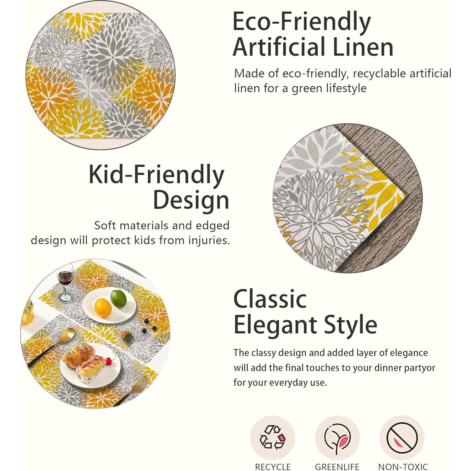 Set de 6 Manteles Individuales CIAIDU Lino 30x45 cm Flor Dahlia