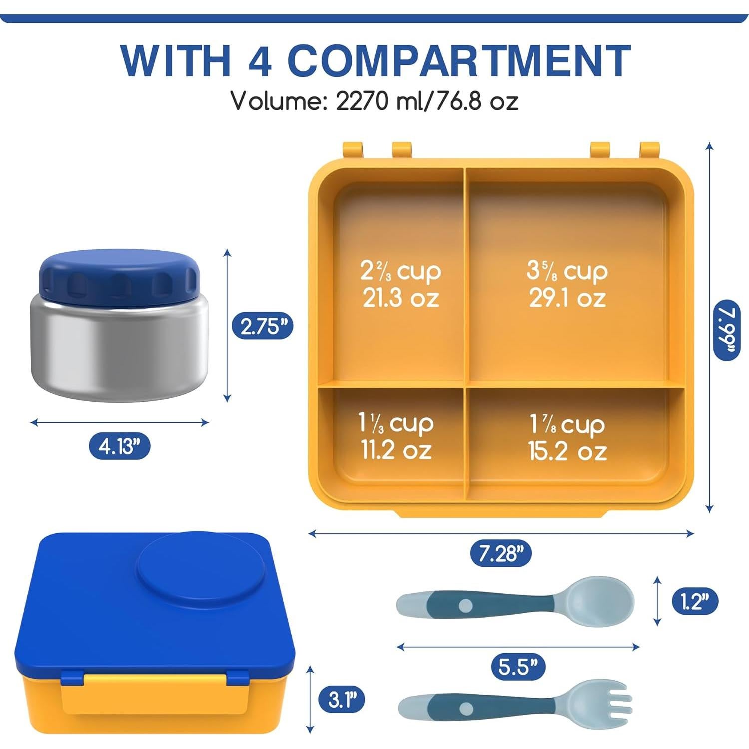 Caja Bento JoyYum Azul - Almuerzo Aislado 4 Compartimentos