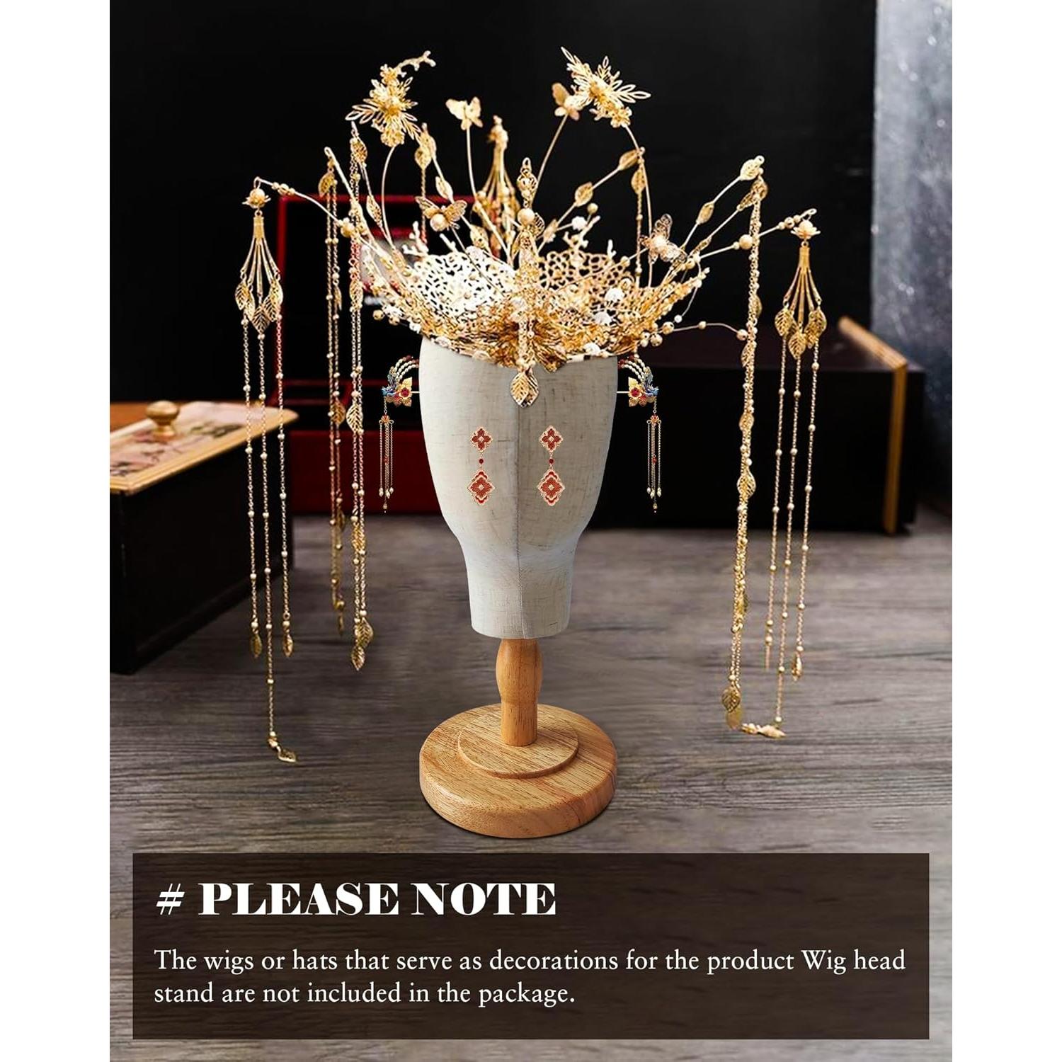 Soporte de Cabeza de Peluca CHADWICK 53 cm con Base de Madera