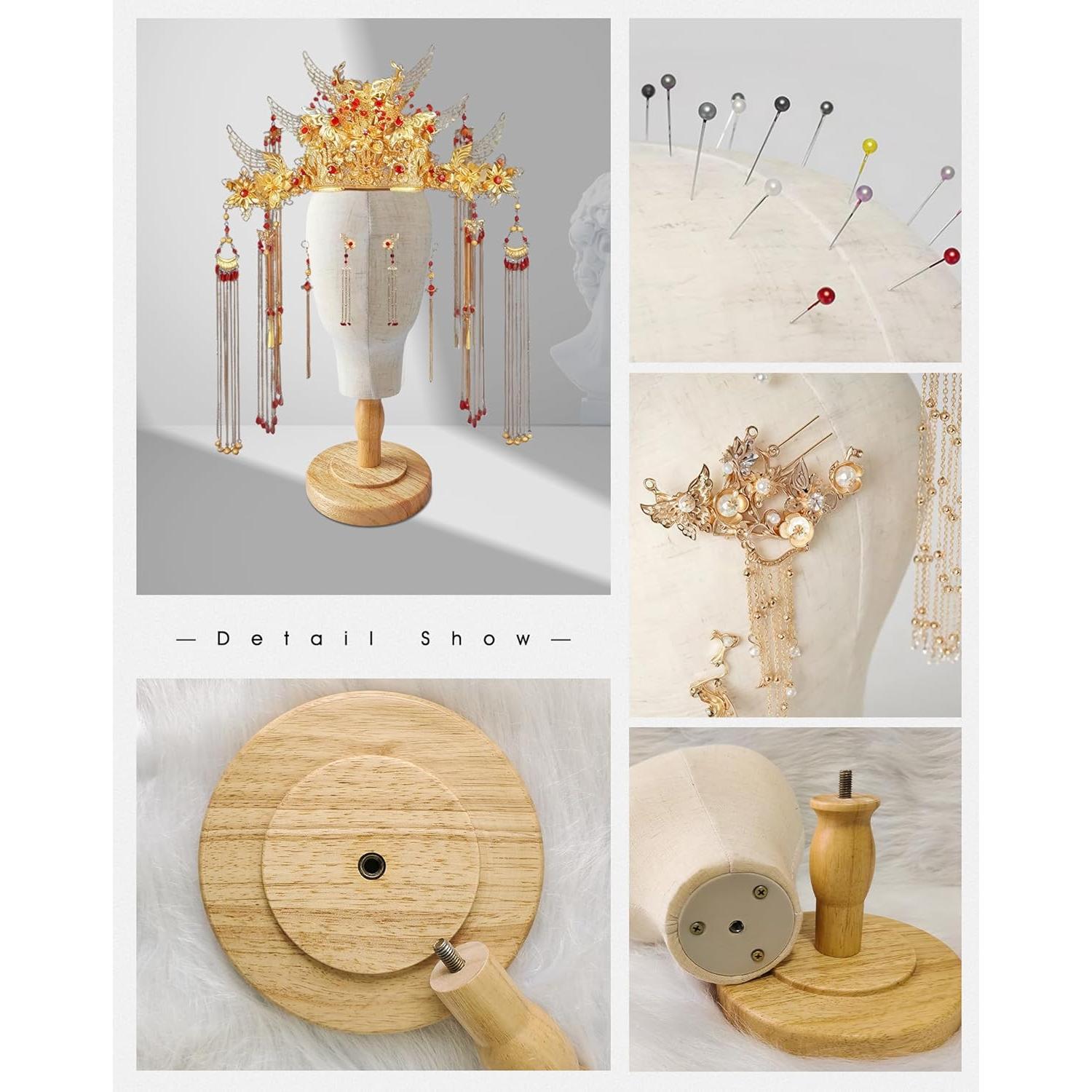 Soporte de Cabeza de Peluca CHADWICK 53 cm con Base de Madera