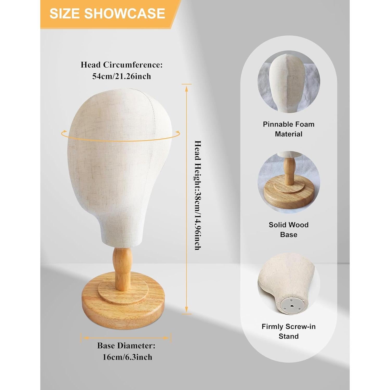 Soporte de Cabeza de Peluca CHADWICK 53 cm con Base de Madera