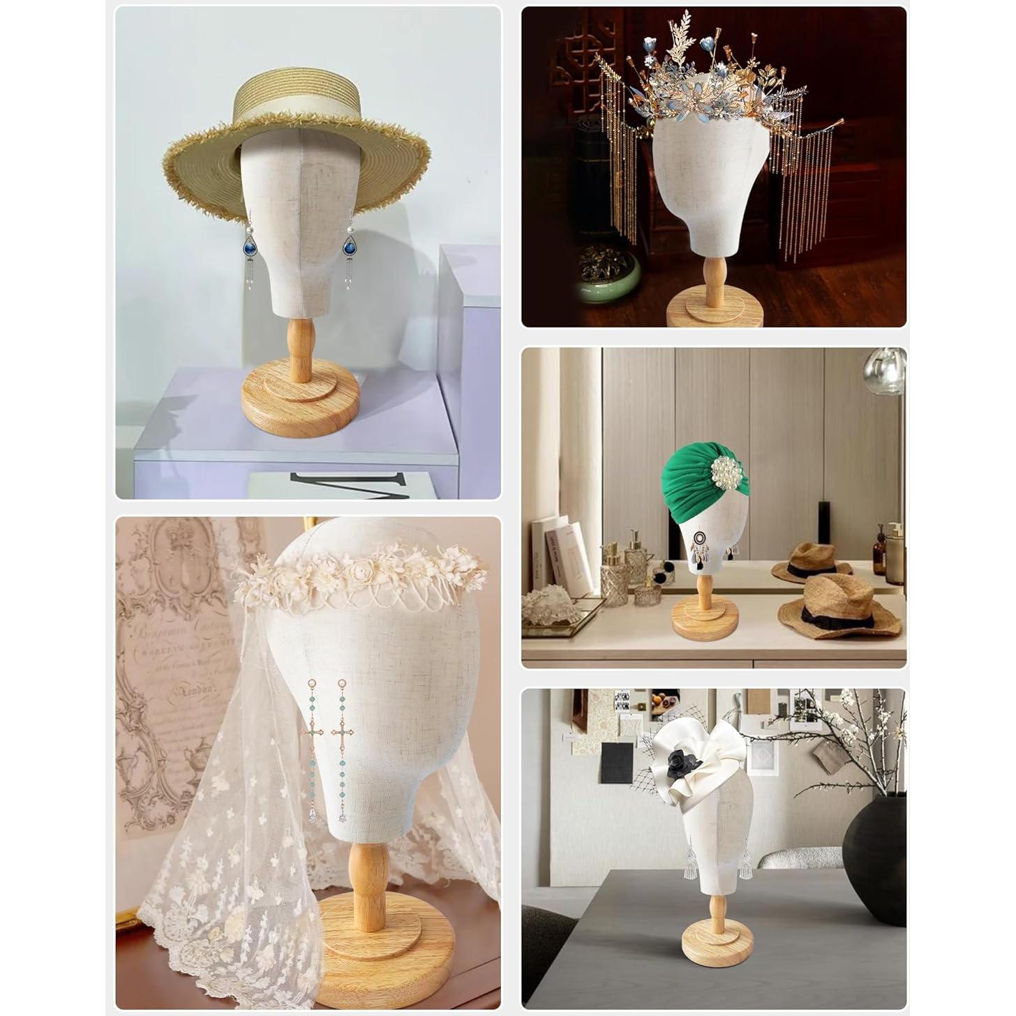 Soporte de Cabeza de Peluca CHADWICK 53 cm con Base de Madera