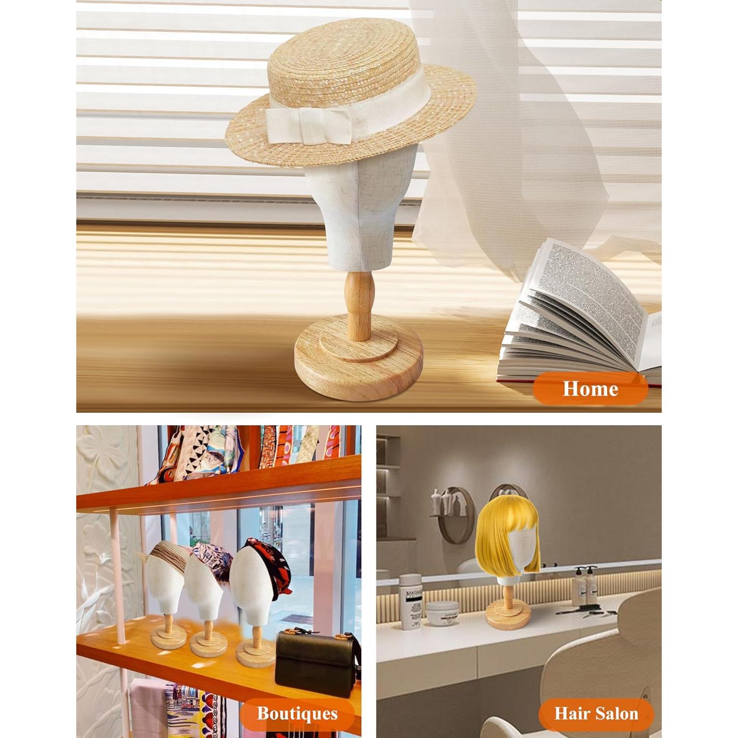 Soporte de Cabeza de Peluca CHADWICK 53 cm con Base de Madera