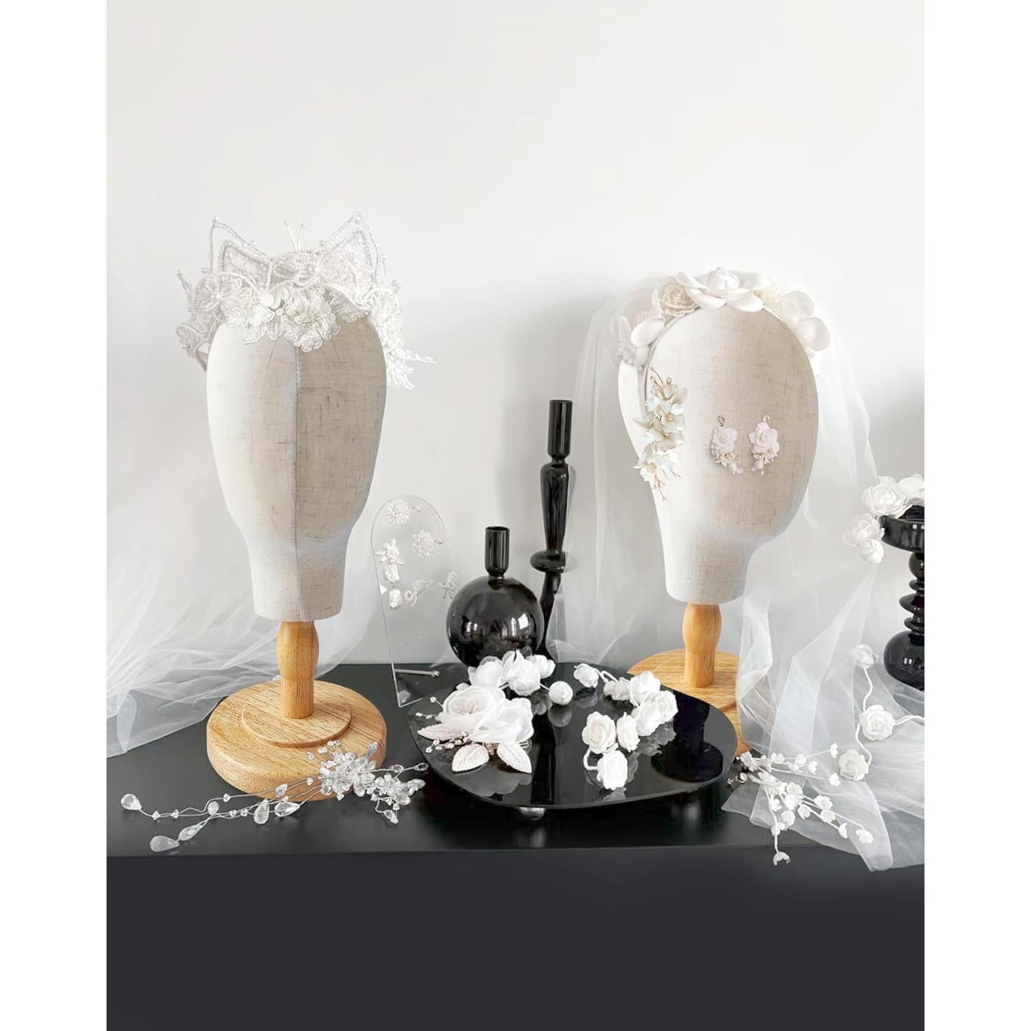 Soporte de Cabeza de Peluca CHADWICK 53 cm con Base de Madera