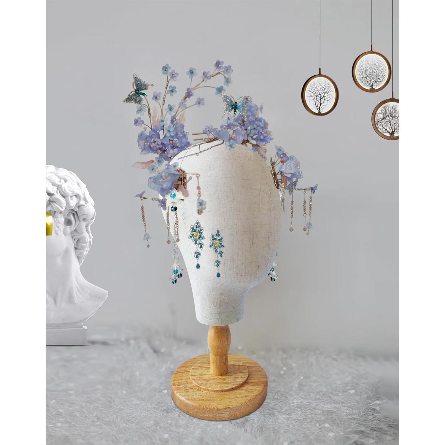 Soporte de Cabeza de Peluca CHADWICK 53 cm con Base de Madera