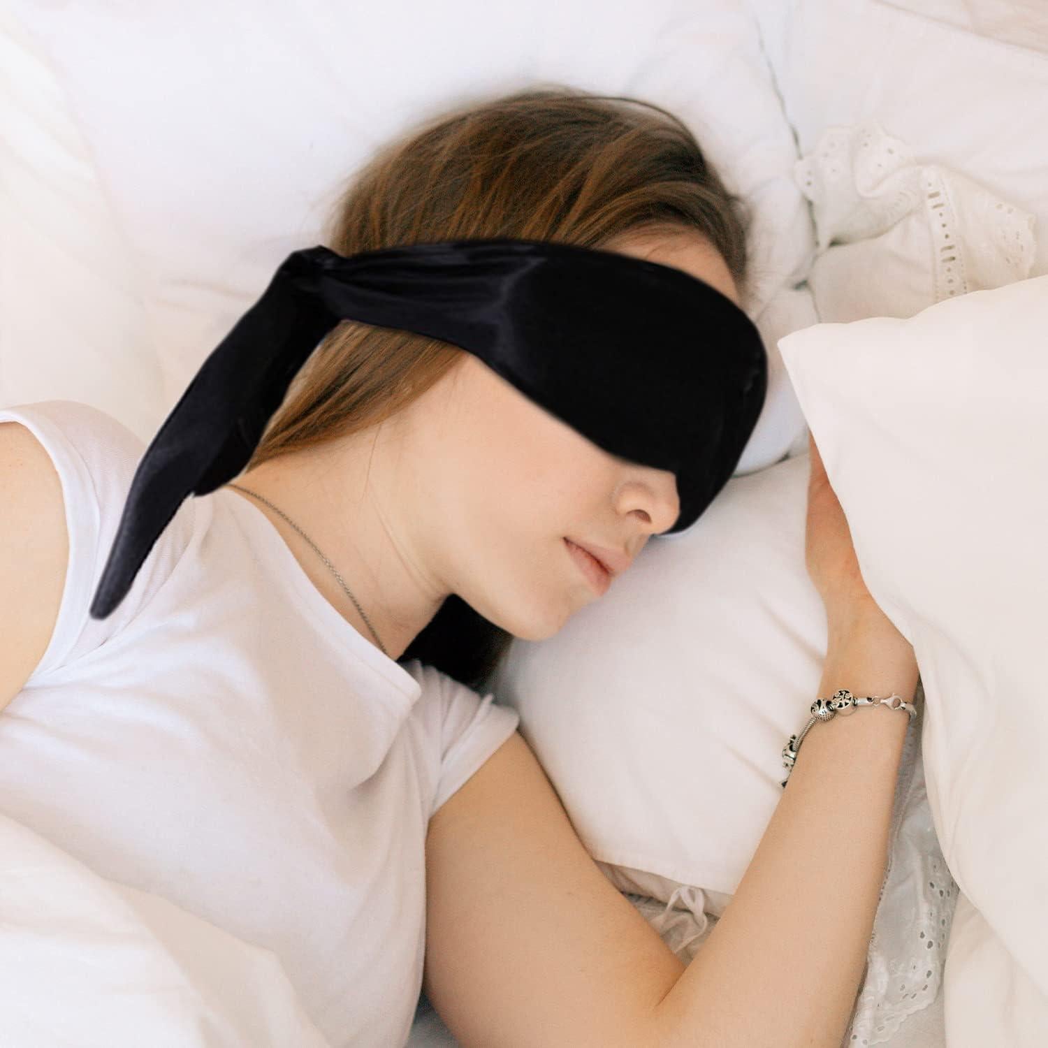 2 Piezas Máscara de Satín para Dormir Pimoys Ajustable Negro