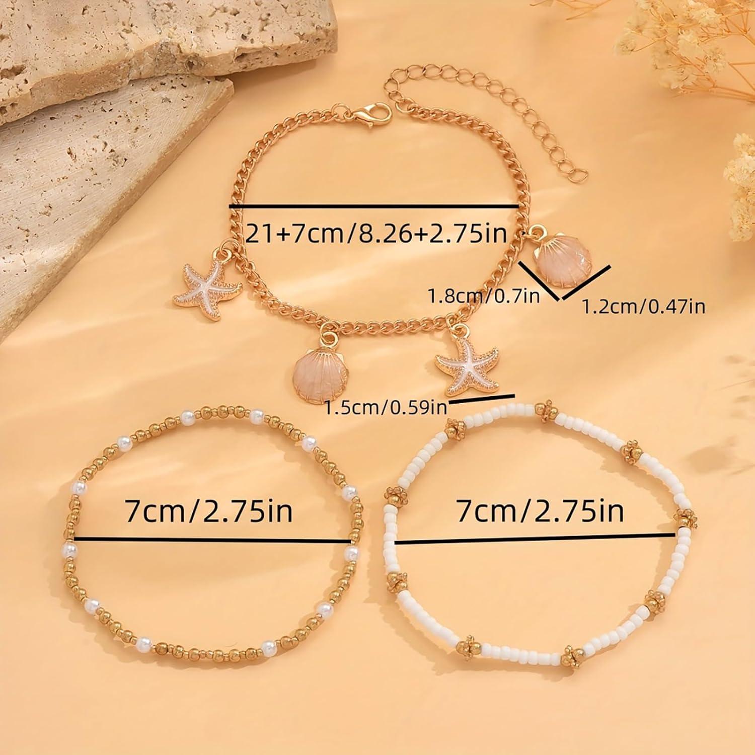 Pulseras de Tobillo para Mujeres Boho Chic 3 Piezas con Conchas