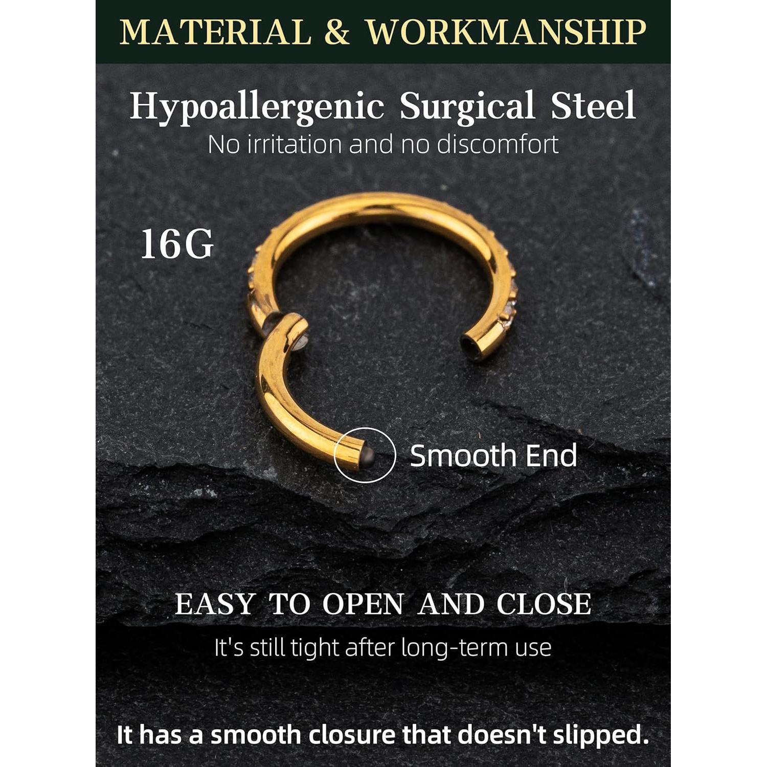 Aro de nariz hipoalergénico 16G 6mm oro 14K - Joyería HANCAO