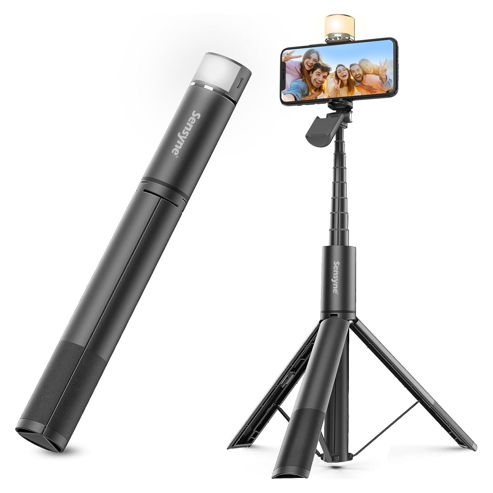 Palos de Selfie Sensyne con Luz y Trípode 360° Negro