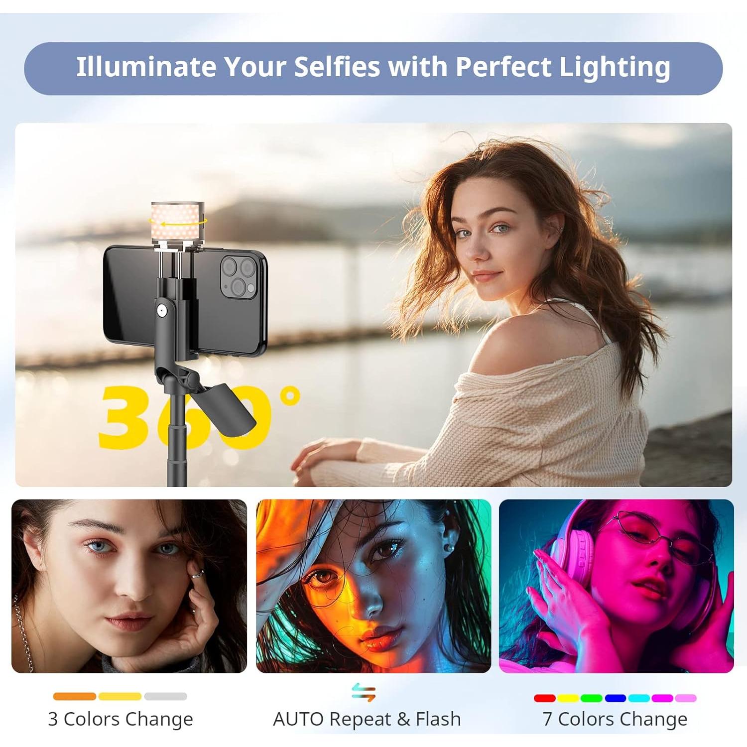 Palos de Selfie Sensyne con Luz y Trípode 360° Negro