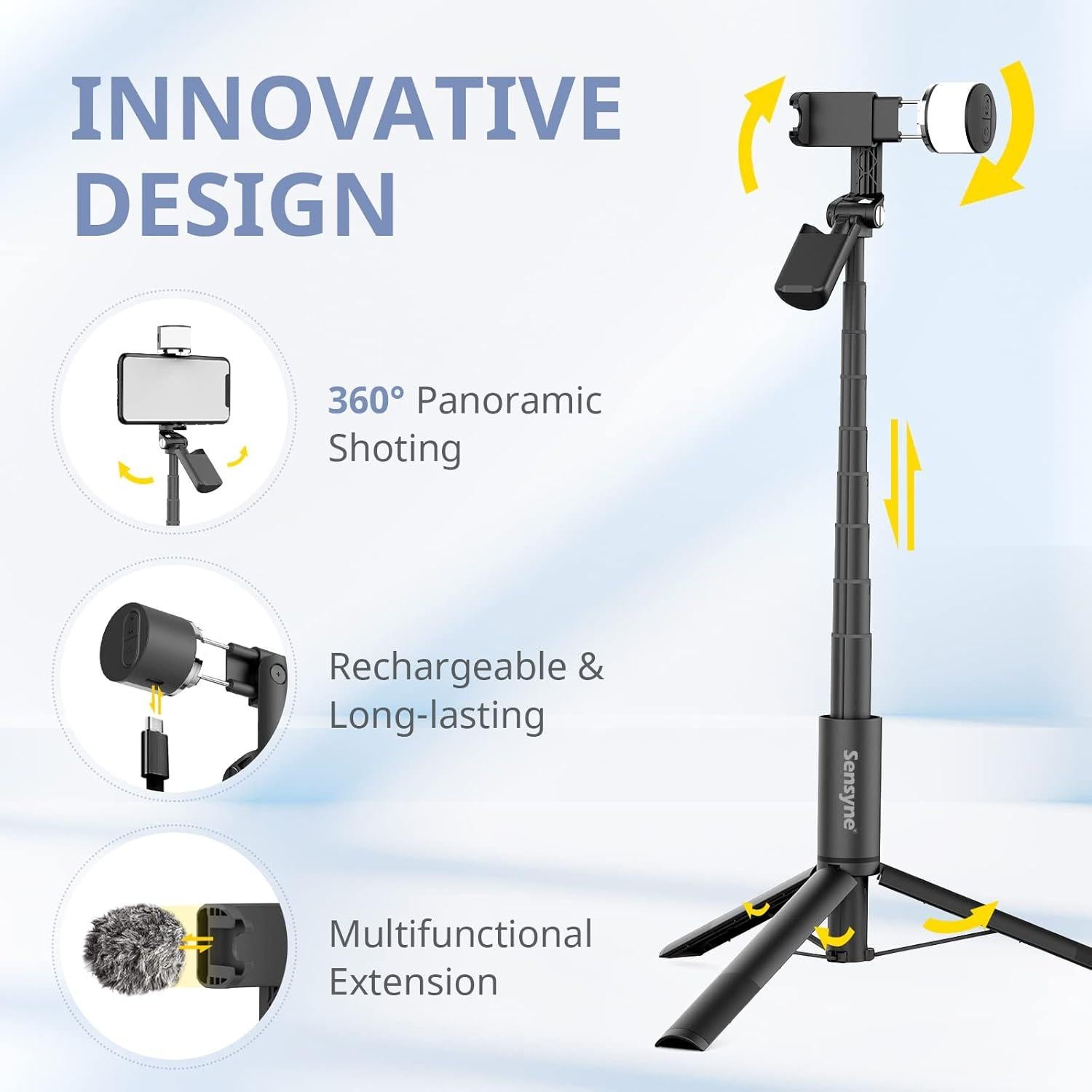 Palos de Selfie Sensyne con Luz y Trípode 360° Negro