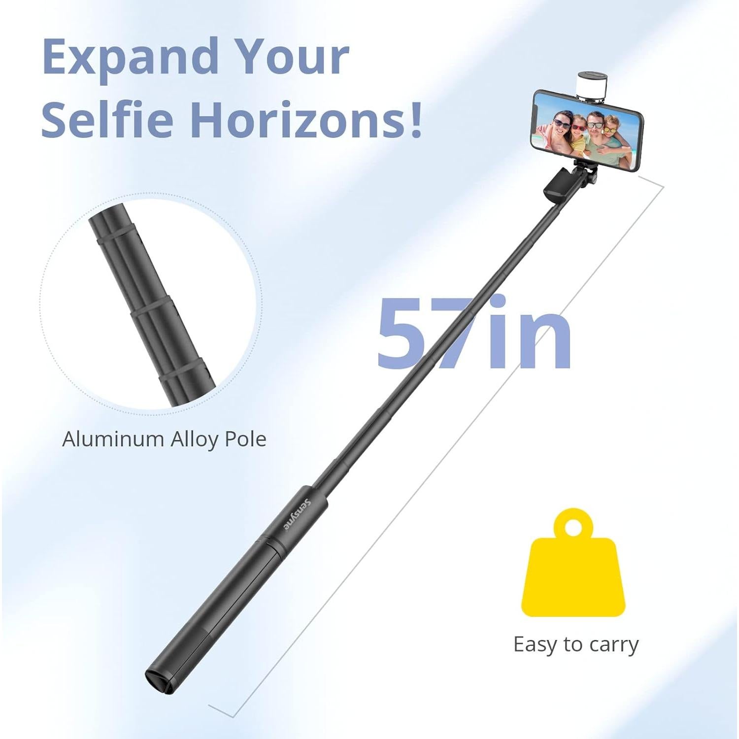 Palos de Selfie Sensyne con Luz y Trípode 360° Negro