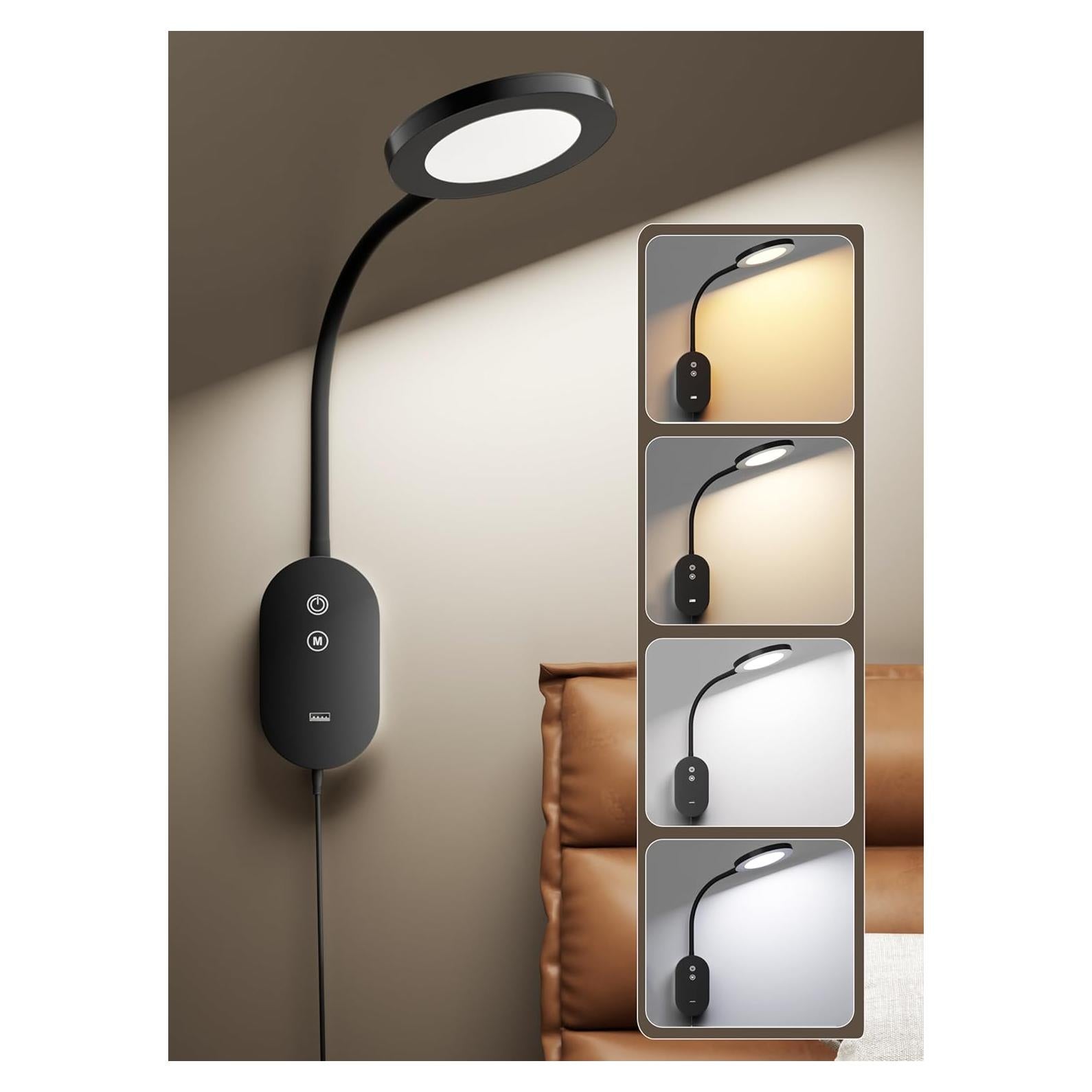 Lámpara de Lectura de Pared TOPMB con USB 10W y Brazo Flexible