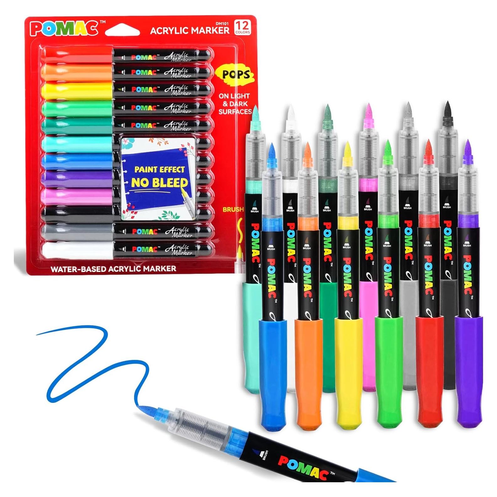 Marcadores Acrílicos POMAC 12 Colores Punta de Pincel