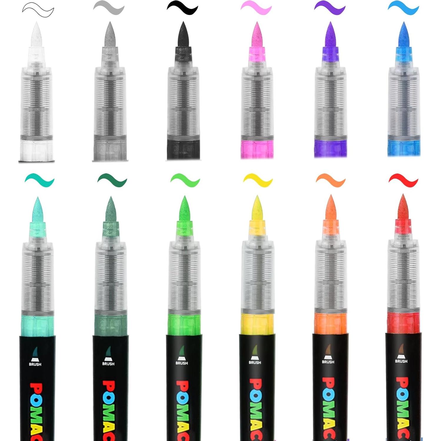 Marcadores Acrílicos POMAC 12 Colores Punta de Pincel