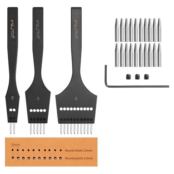 Punzón de Cuero WUTA 3mm Juego de 2+5+10 Agujeros