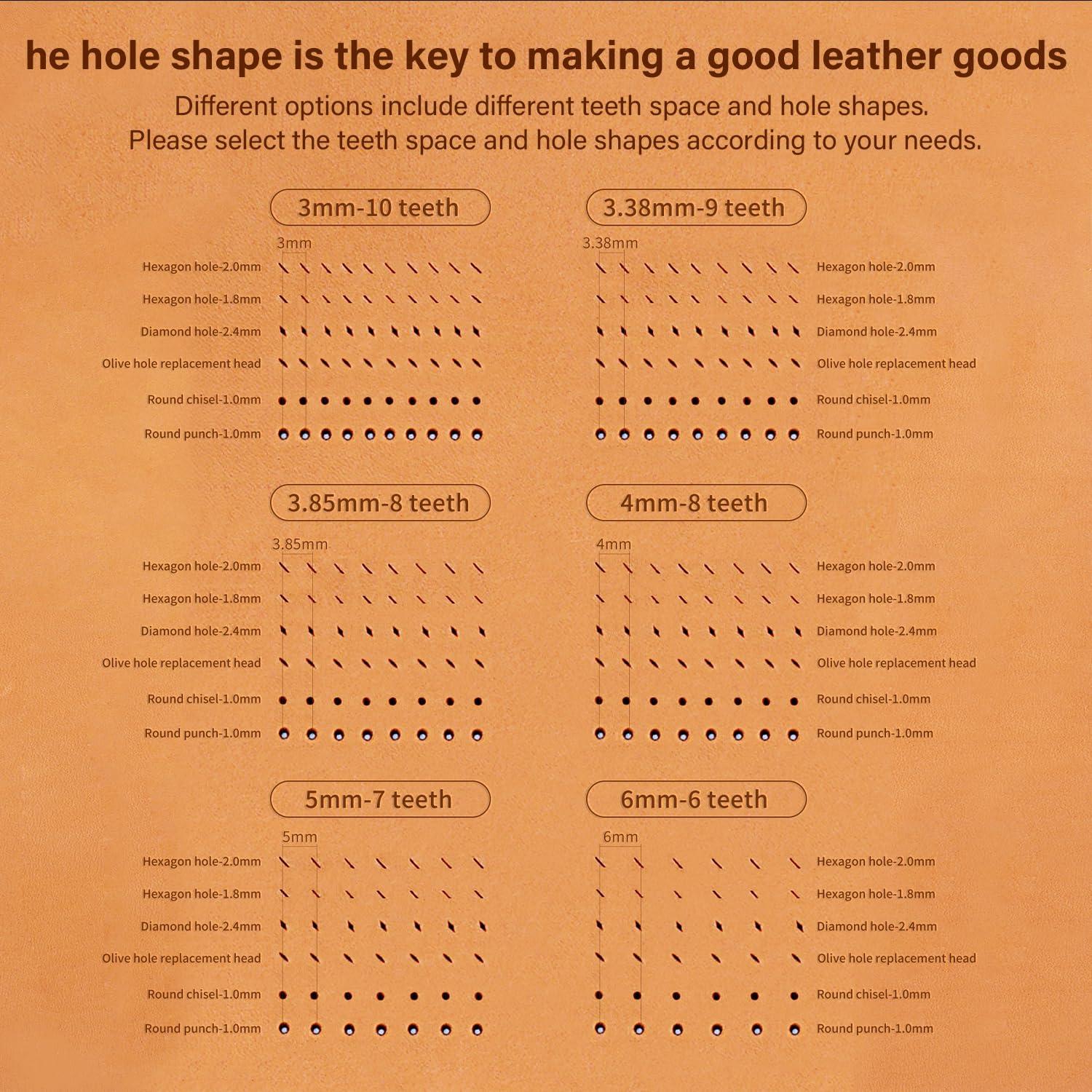 Punzón de Cuero WUTA 3mm Juego de 2+5+10 Agujeros